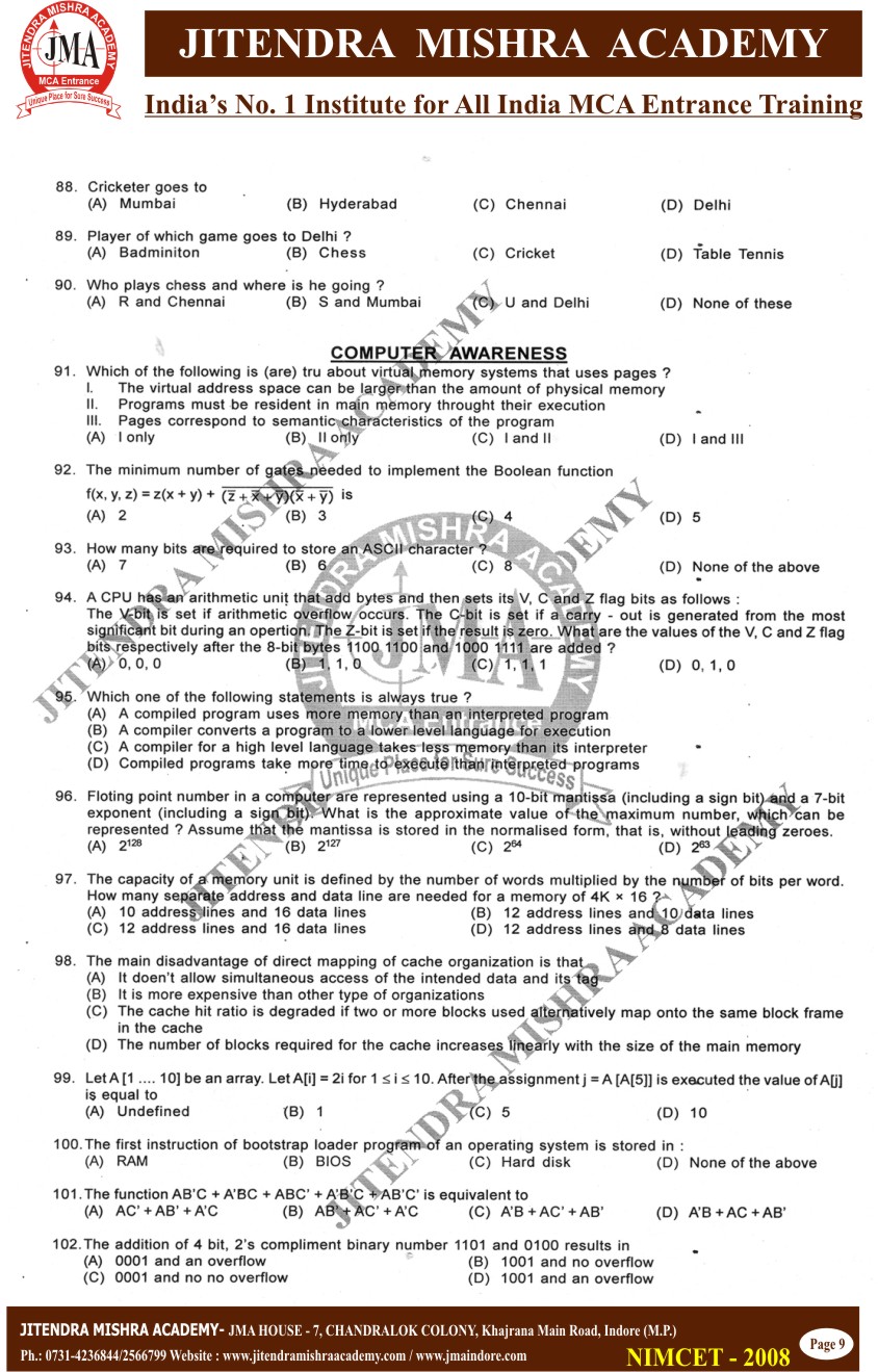 NIMCET 2008 PAPER (9(