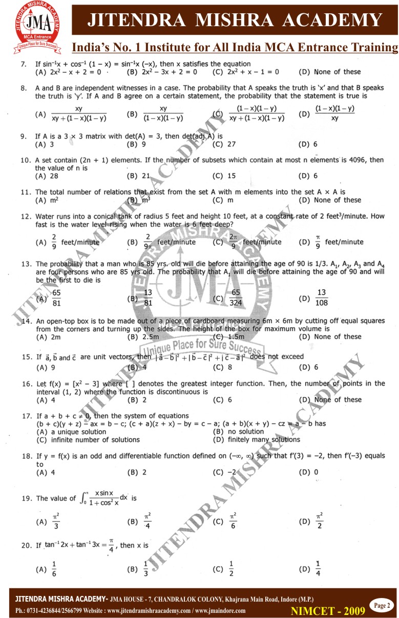 NIMCET 2009 PAPER (2)