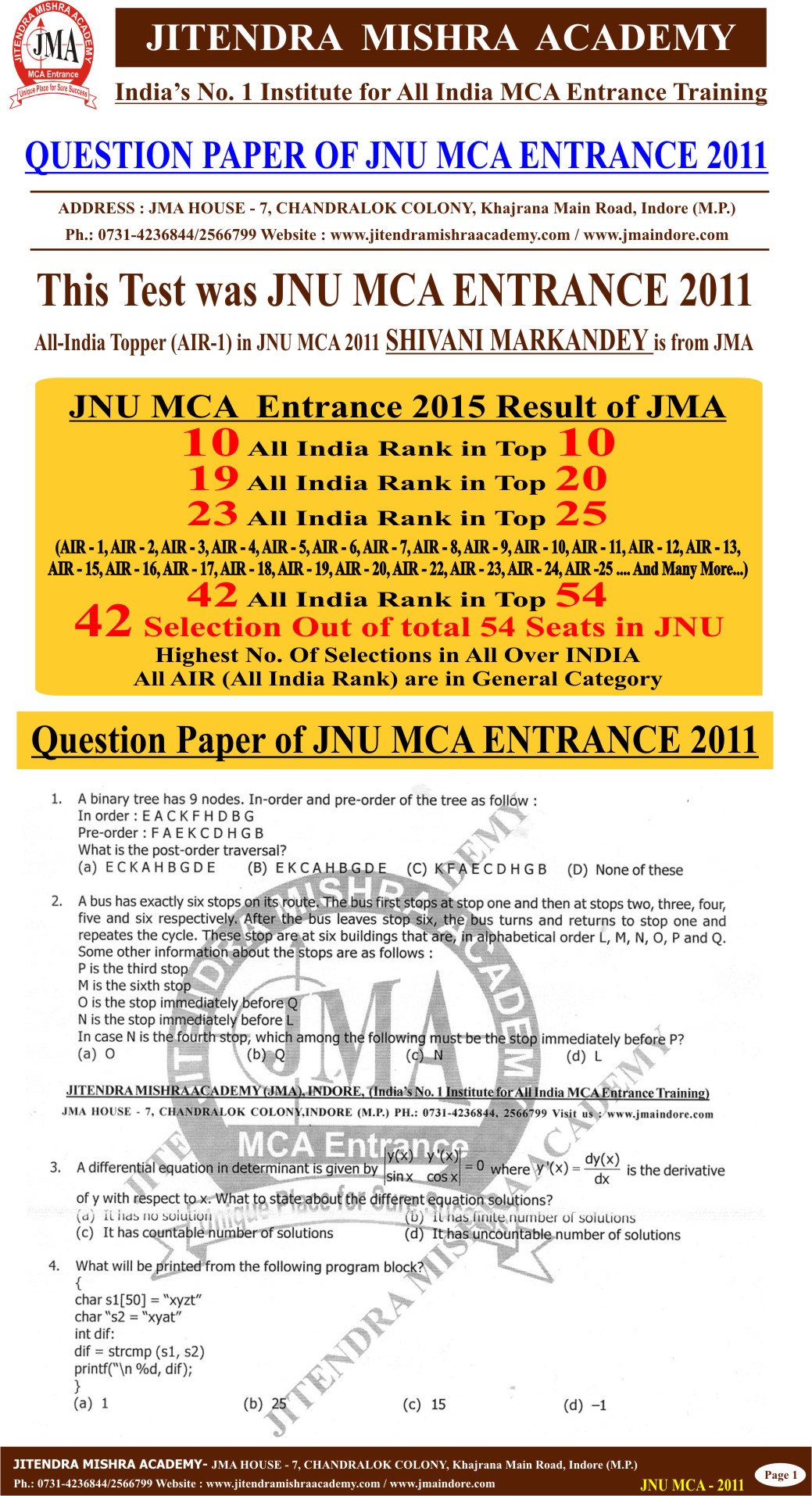 JNU - 2011 (FIRST PAGE)