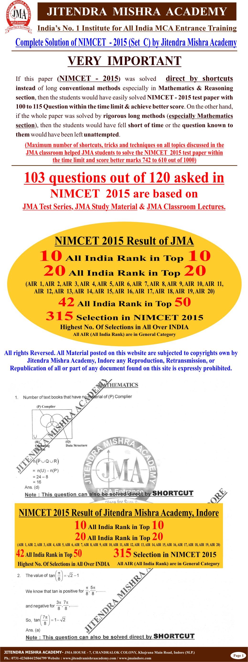 NIMCET - 2015 (SOLUTION) Final1