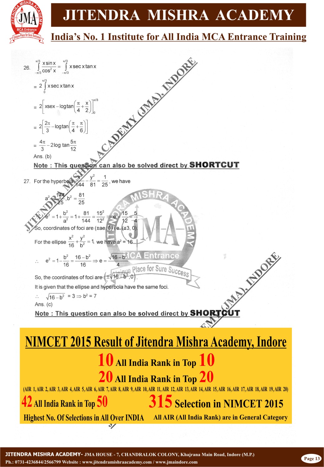 NIMCET - 2015 (SOLUTION) Final13