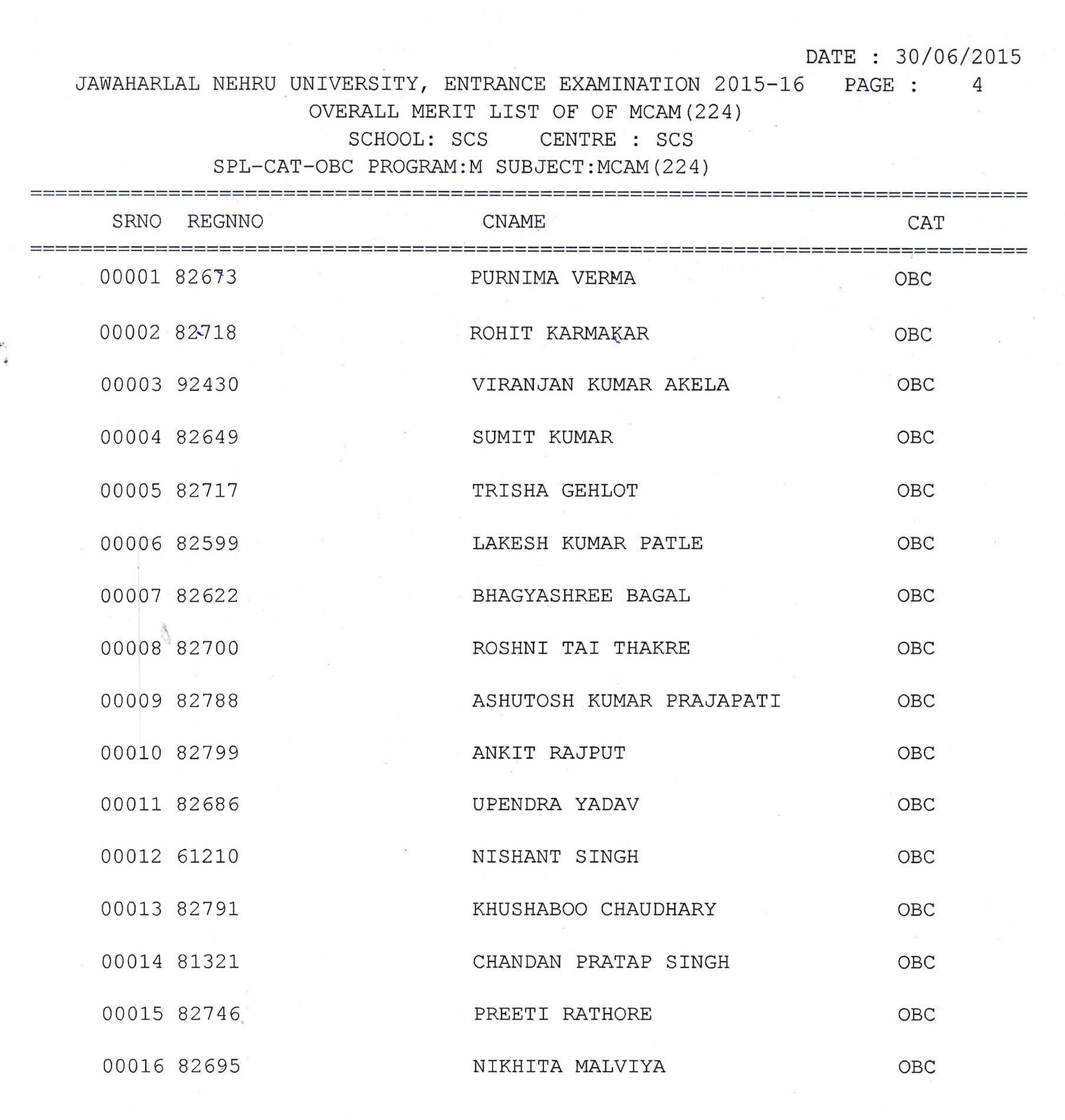 OBC LIST