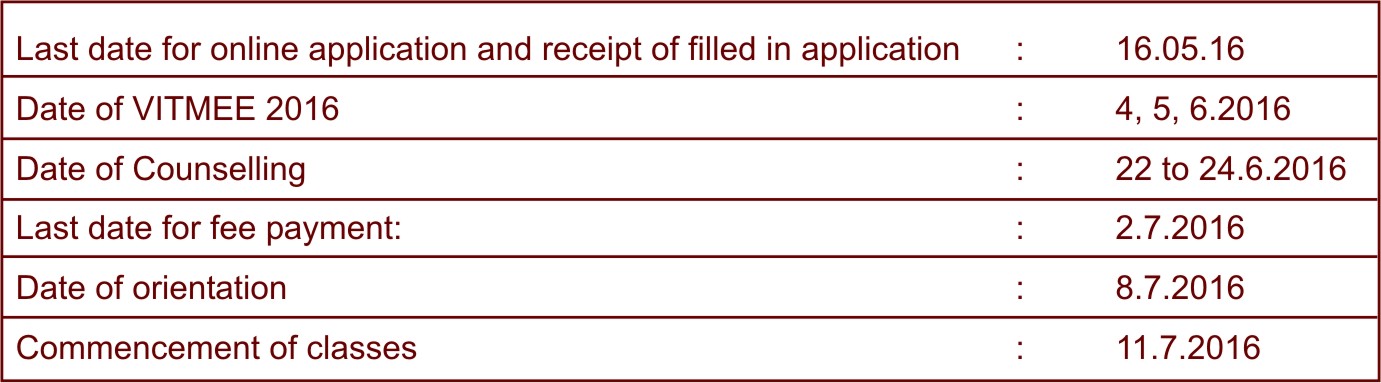 VIT IMPORTANT DATE