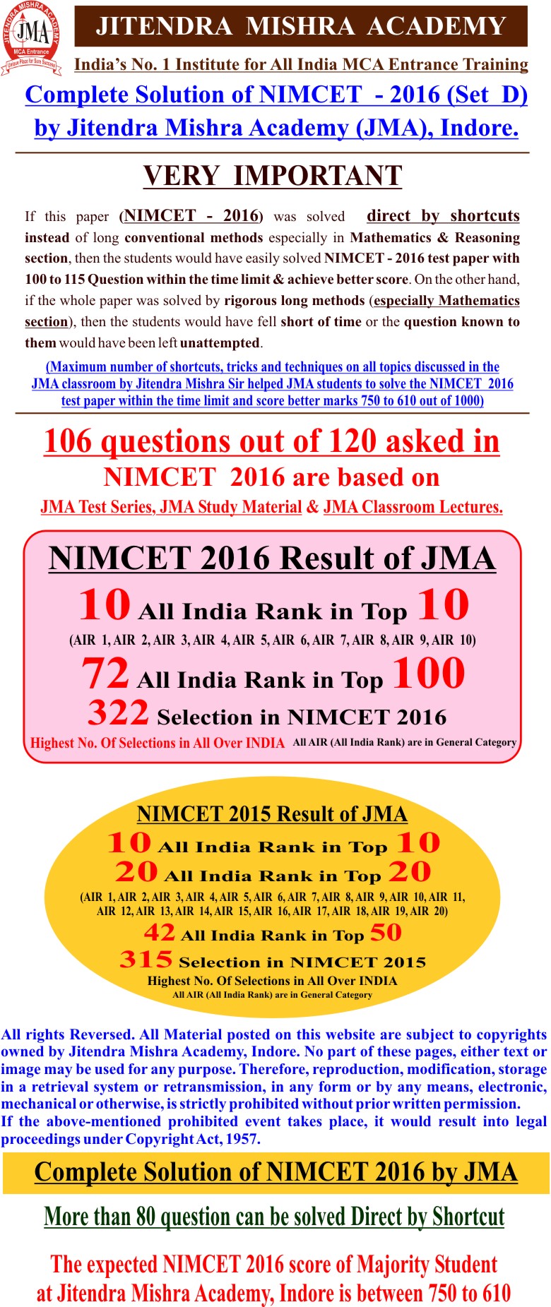 NIMCET - 2016 (SOLUTION)