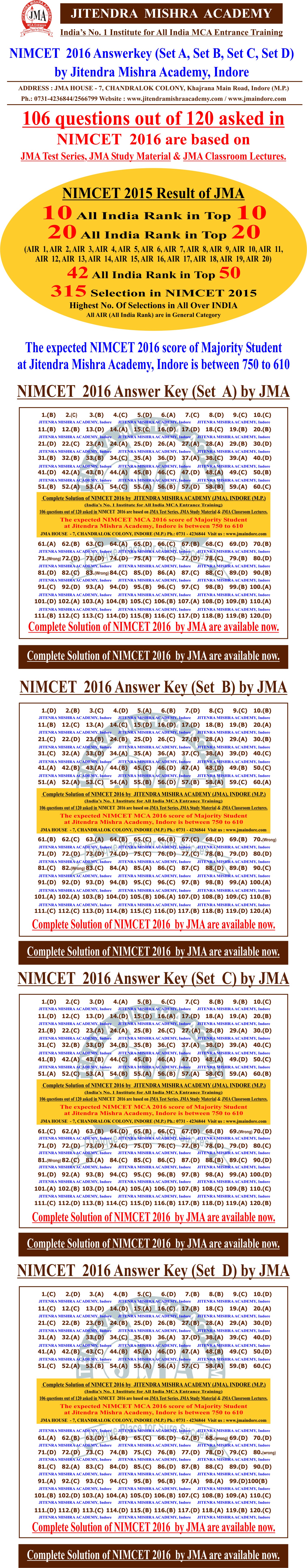 NIMCET  - 2016 answerkey (correcton)
