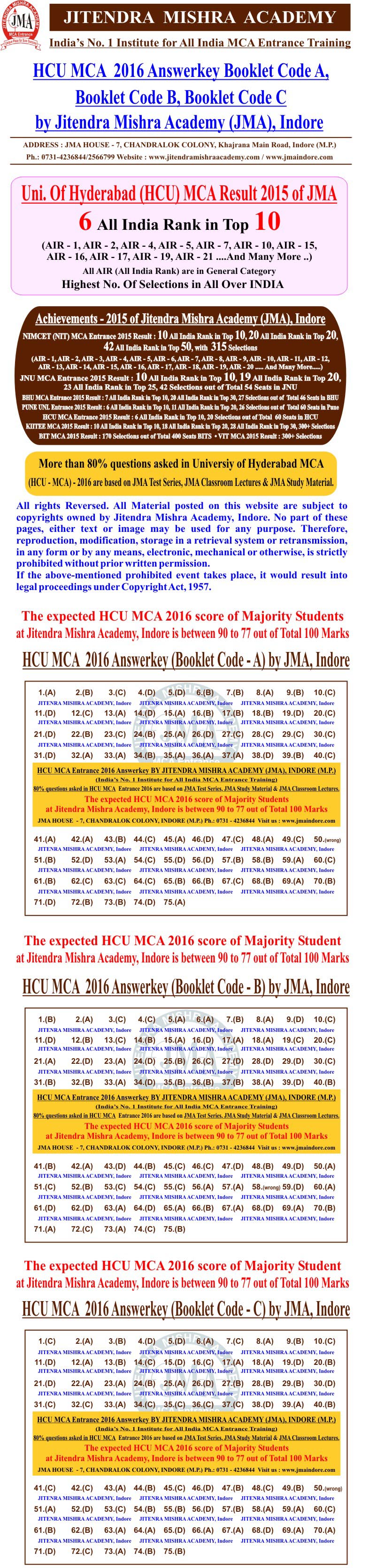 HCU MCA - 2016 (Answerkey) (100mb)