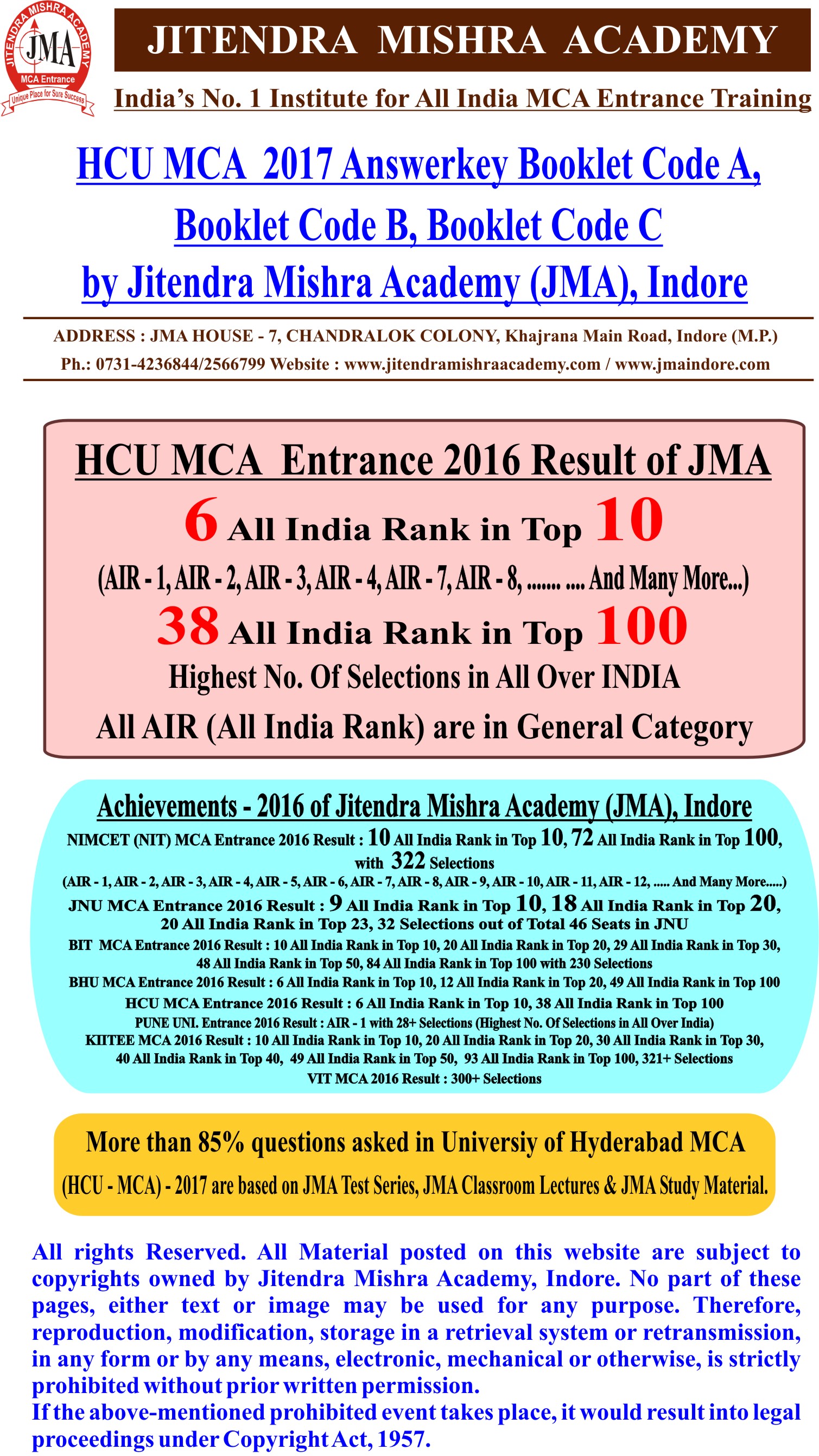 HCU MCA - 2017 (Answerkey) (1T)