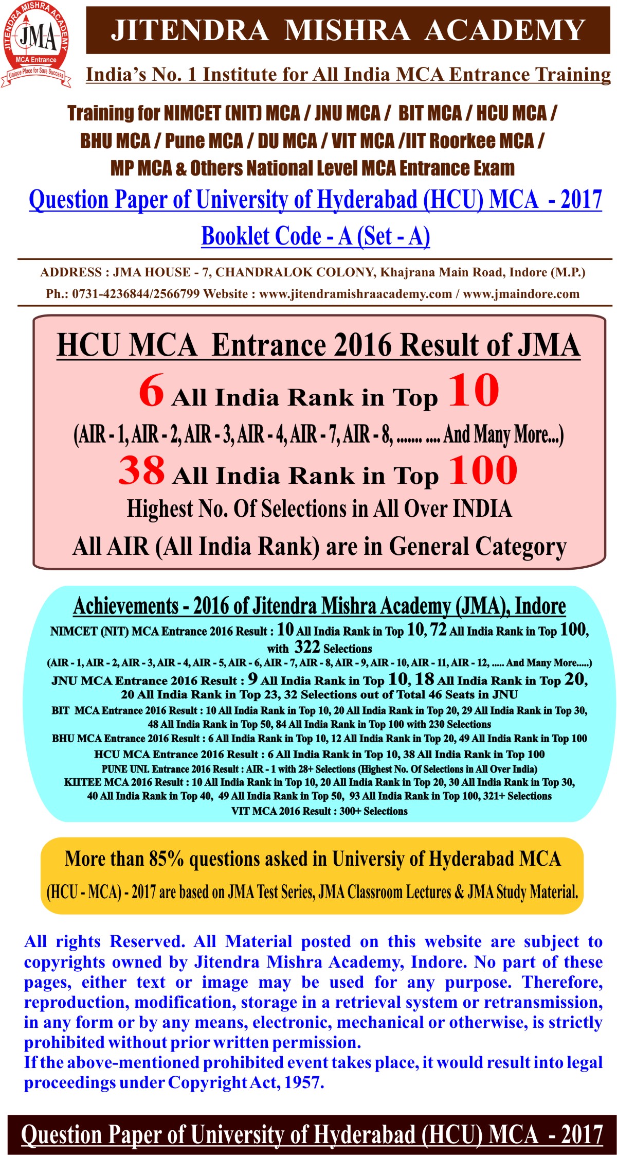 HCU MCA - 2017 (Question Paper) Set A FRONT 1