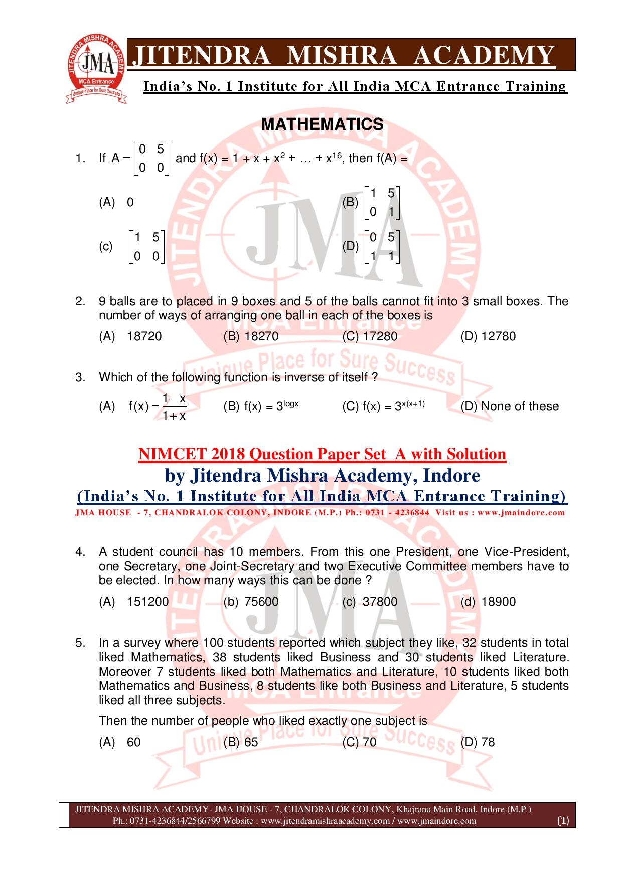 NIMCET 2018 QUESTION PAPER (SET - A)-page-001