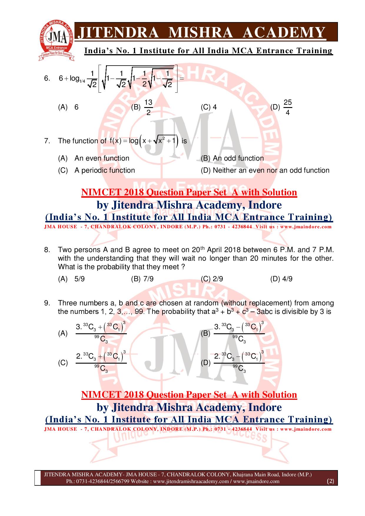 NIMCET 2018 QUESTION PAPER (SET - A)-page-002