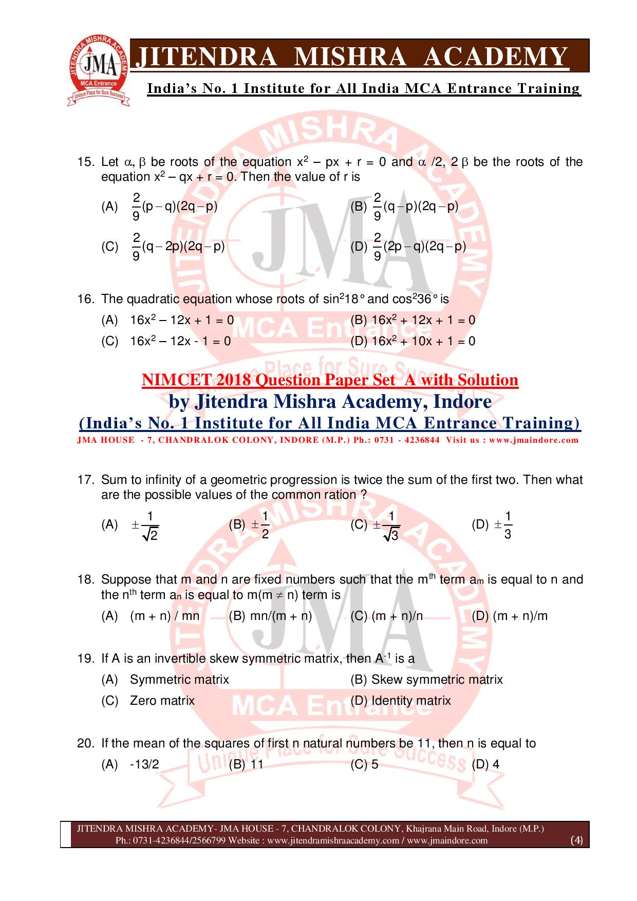 NIMCET 2018 QUESTION PAPER (SET - A)-page-004