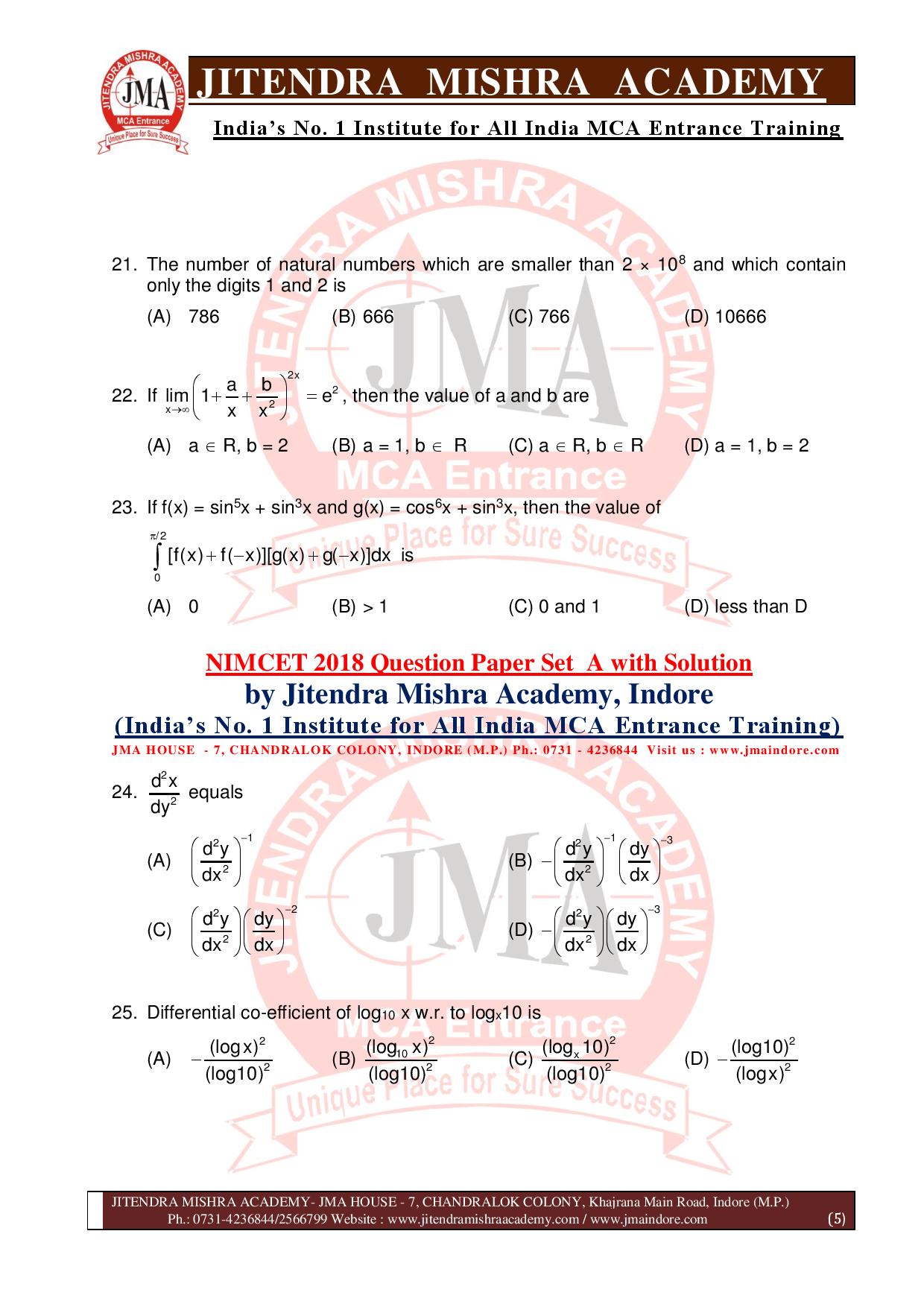 NIMCET 2018 QUESTION PAPER (SET - A)-page-005