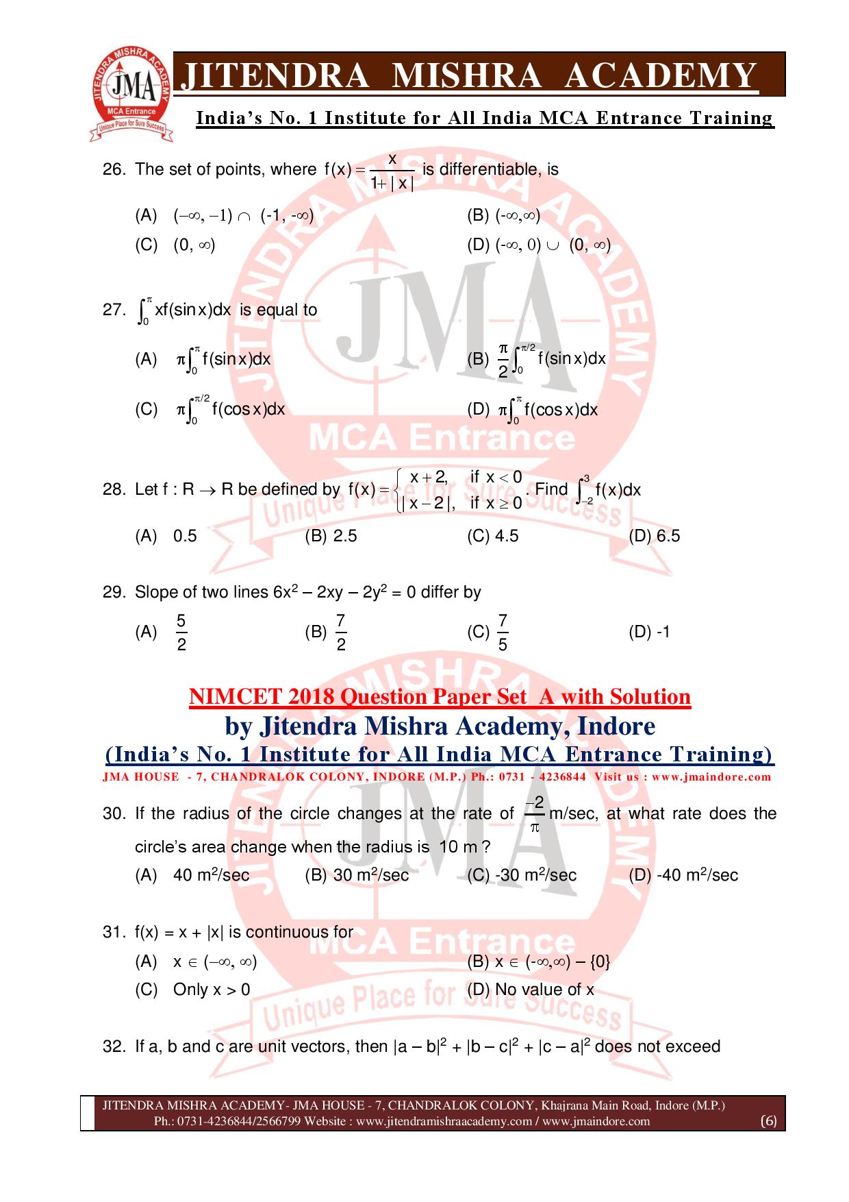 NIMCET 2018 QUESTION PAPER (SET - A)-page-006