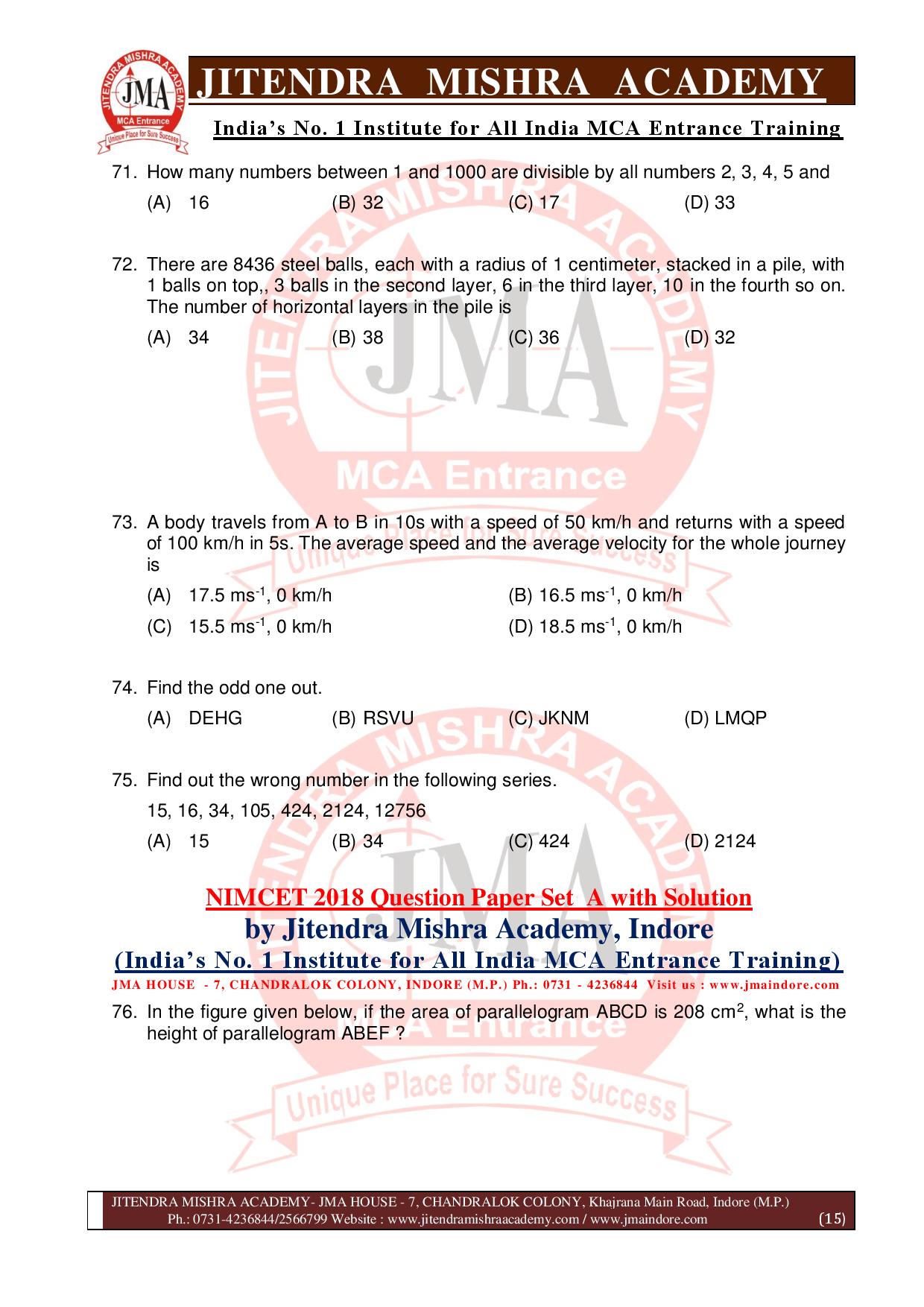 NIMCET 2018 QUESTION PAPER (SET - A)-page-015