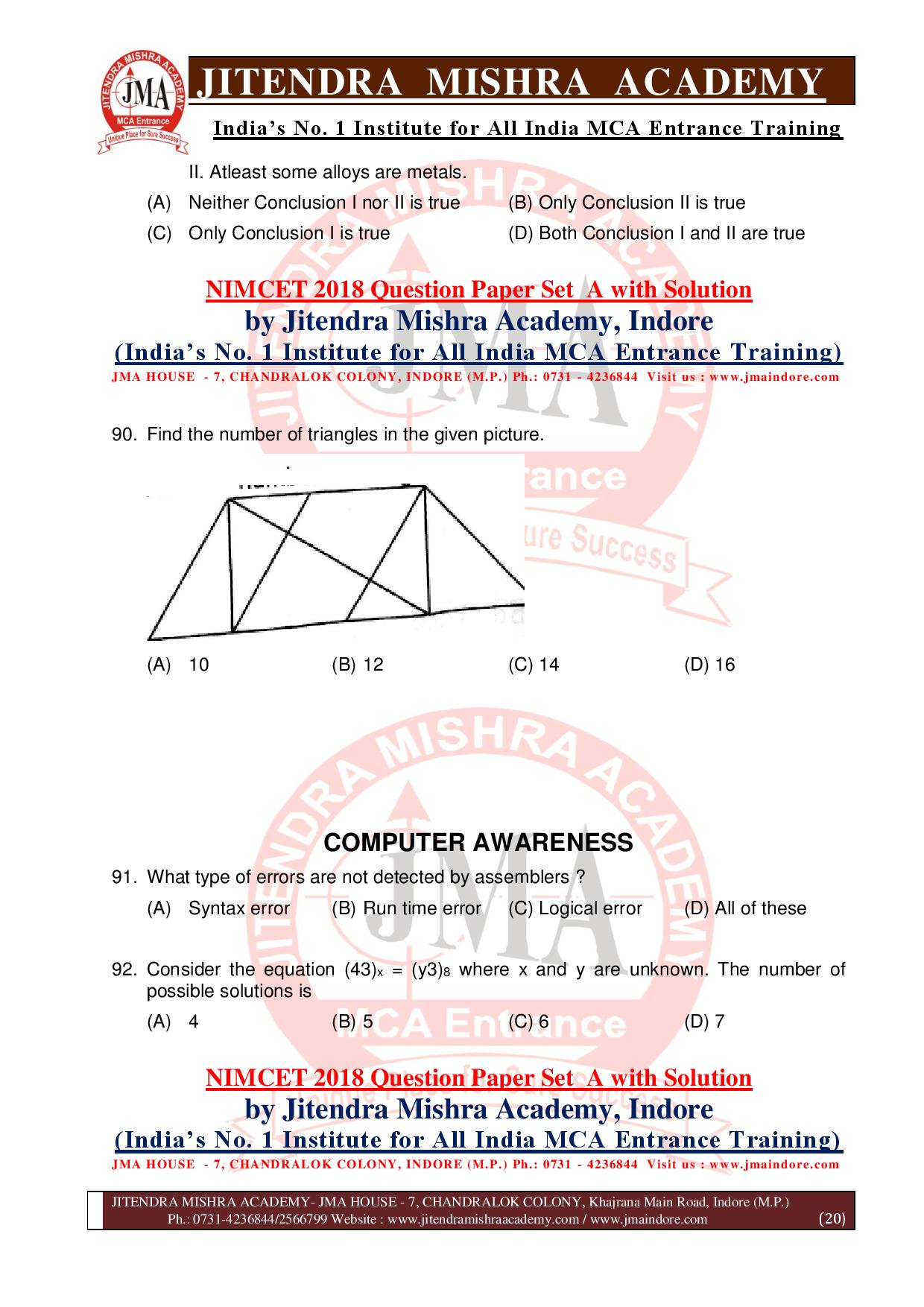 NIMCET 2018 QUESTION PAPER (SET - A)-page-020