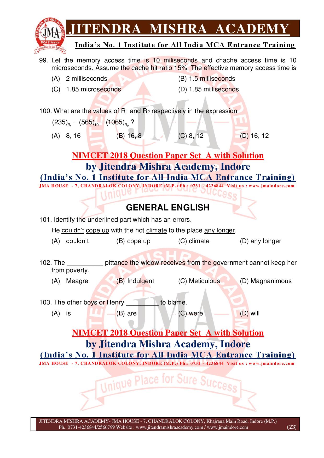 NIMCET 2018 QUESTION PAPER (SET - A)-page-023