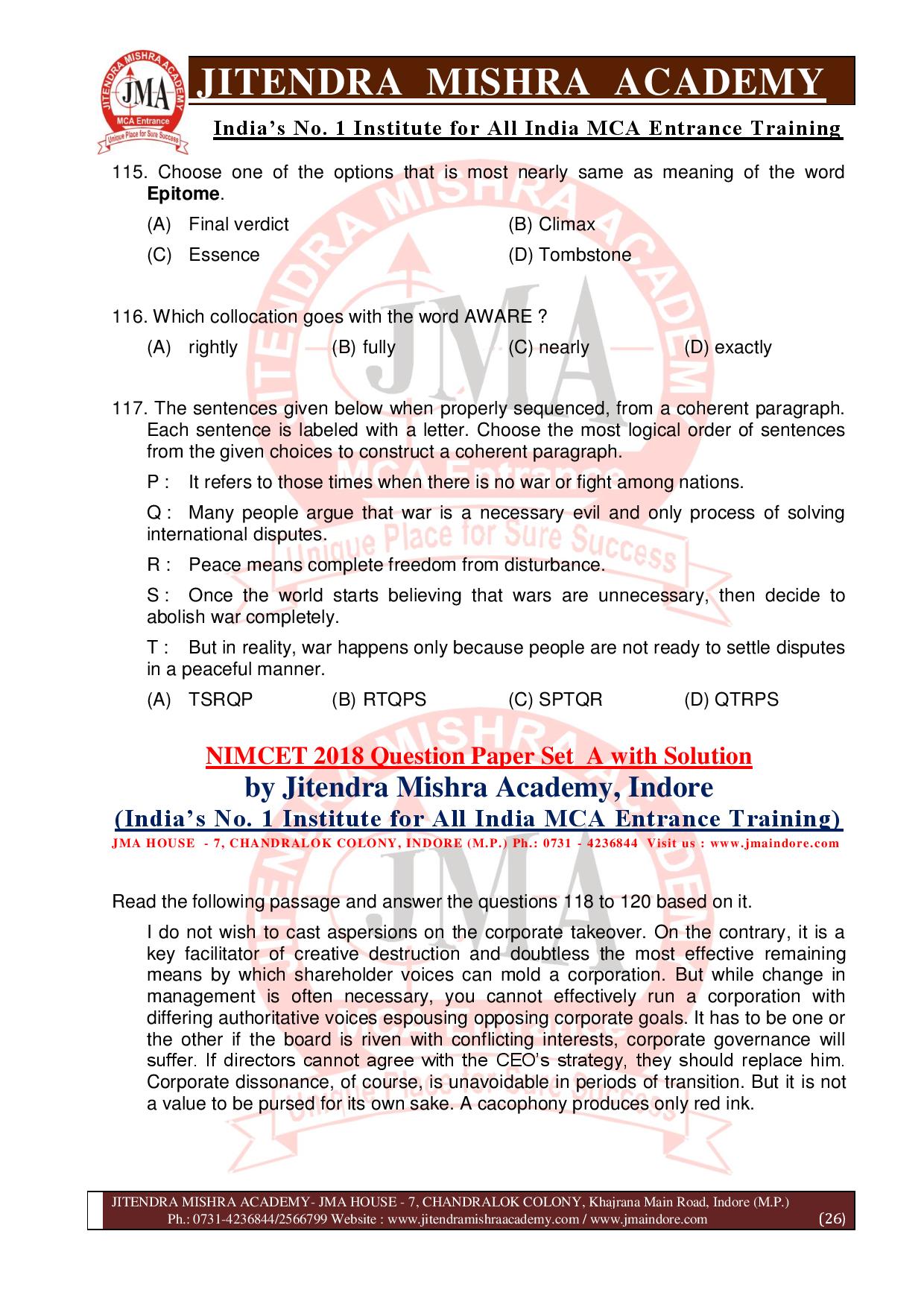 NIMCET 2018 QUESTION PAPER (SET - A)-page-026