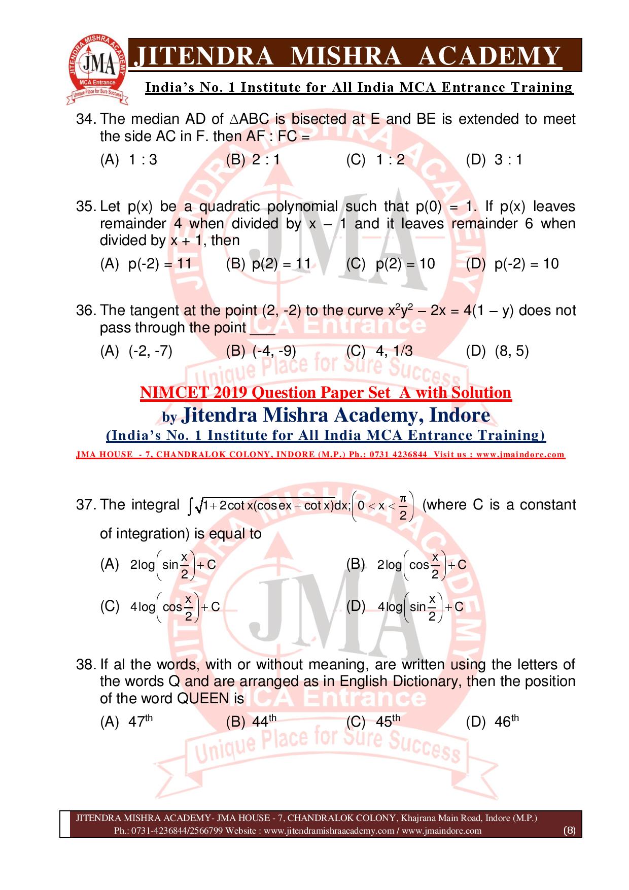 NIMCET 2019 QUESTION PAPER (SET - A) final-page-008