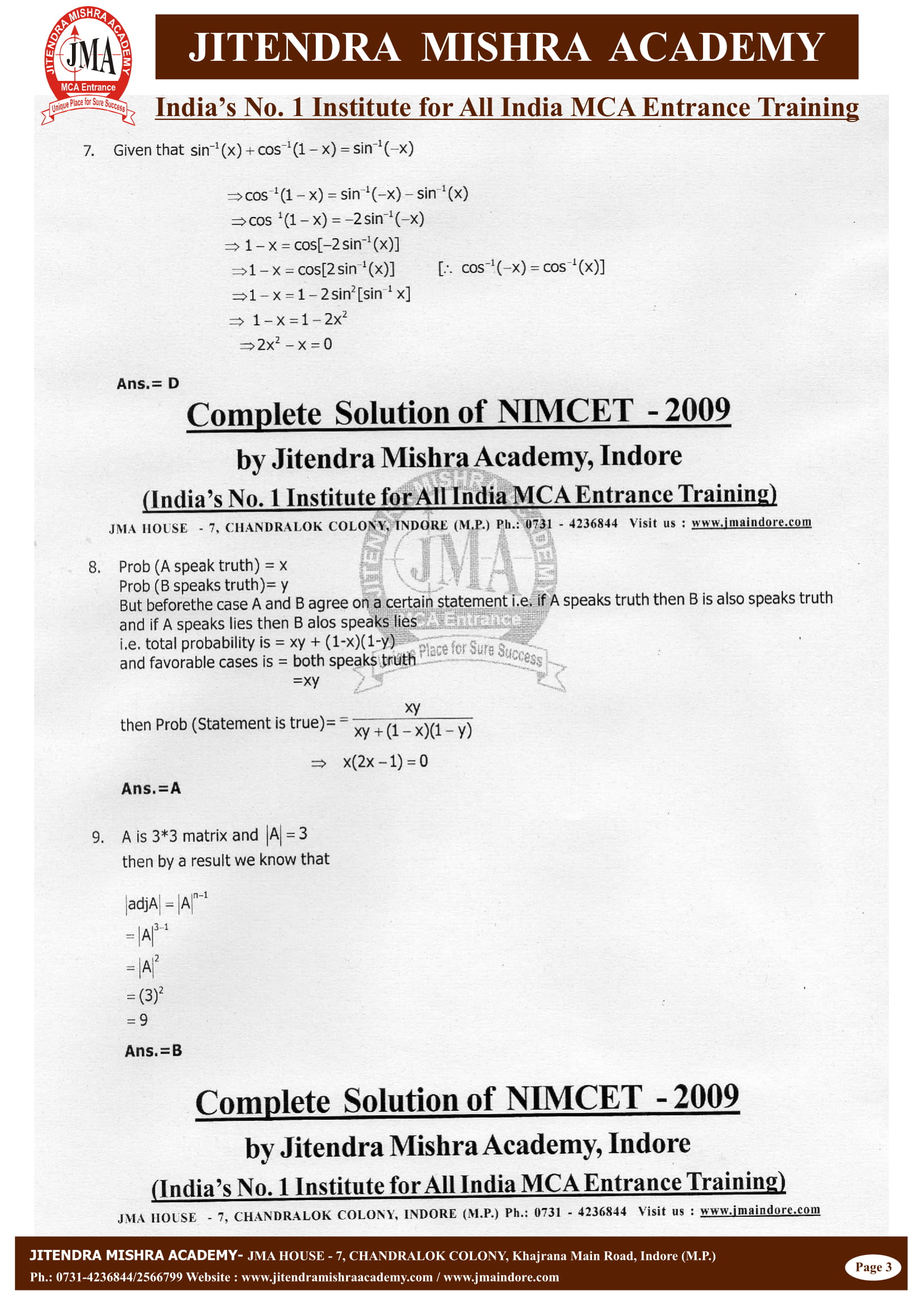 NIMCET - 2009 (SOLUTION)-04