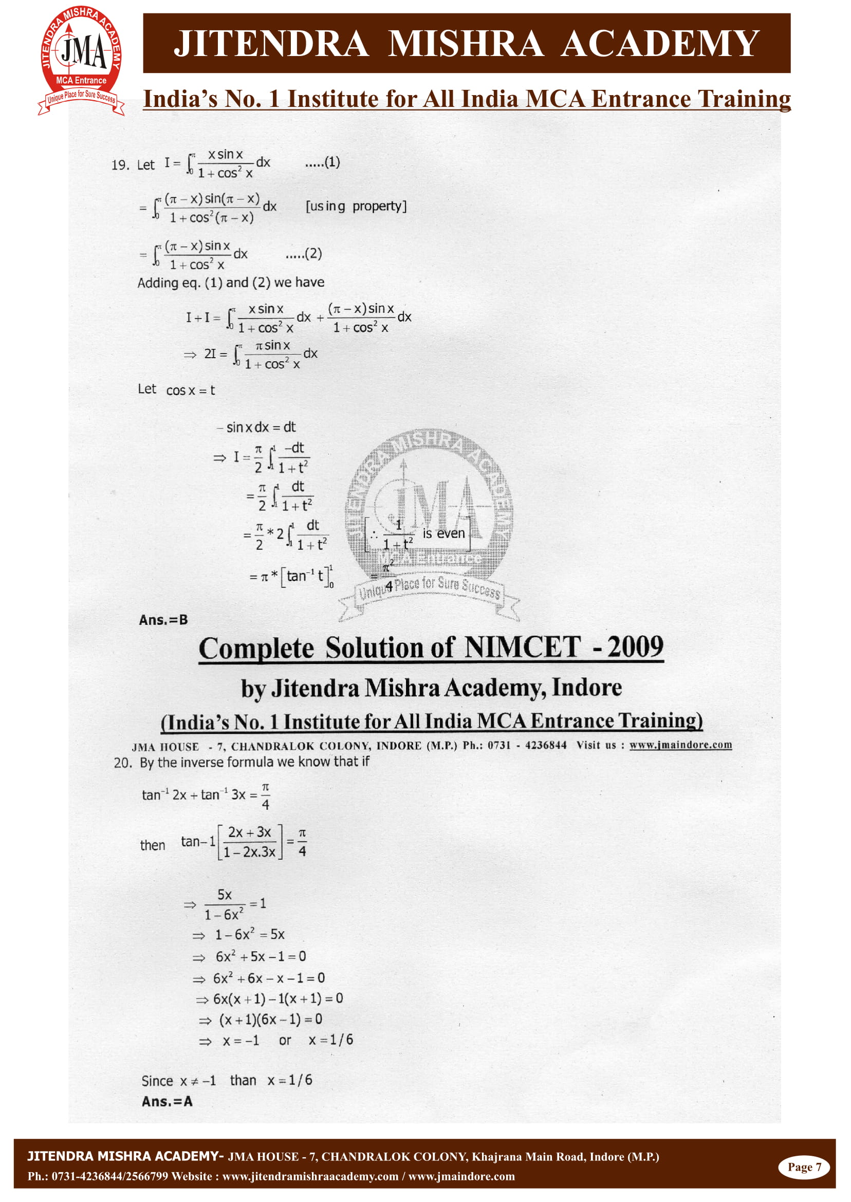 NIMCET - 2009 (SOLUTION)-08