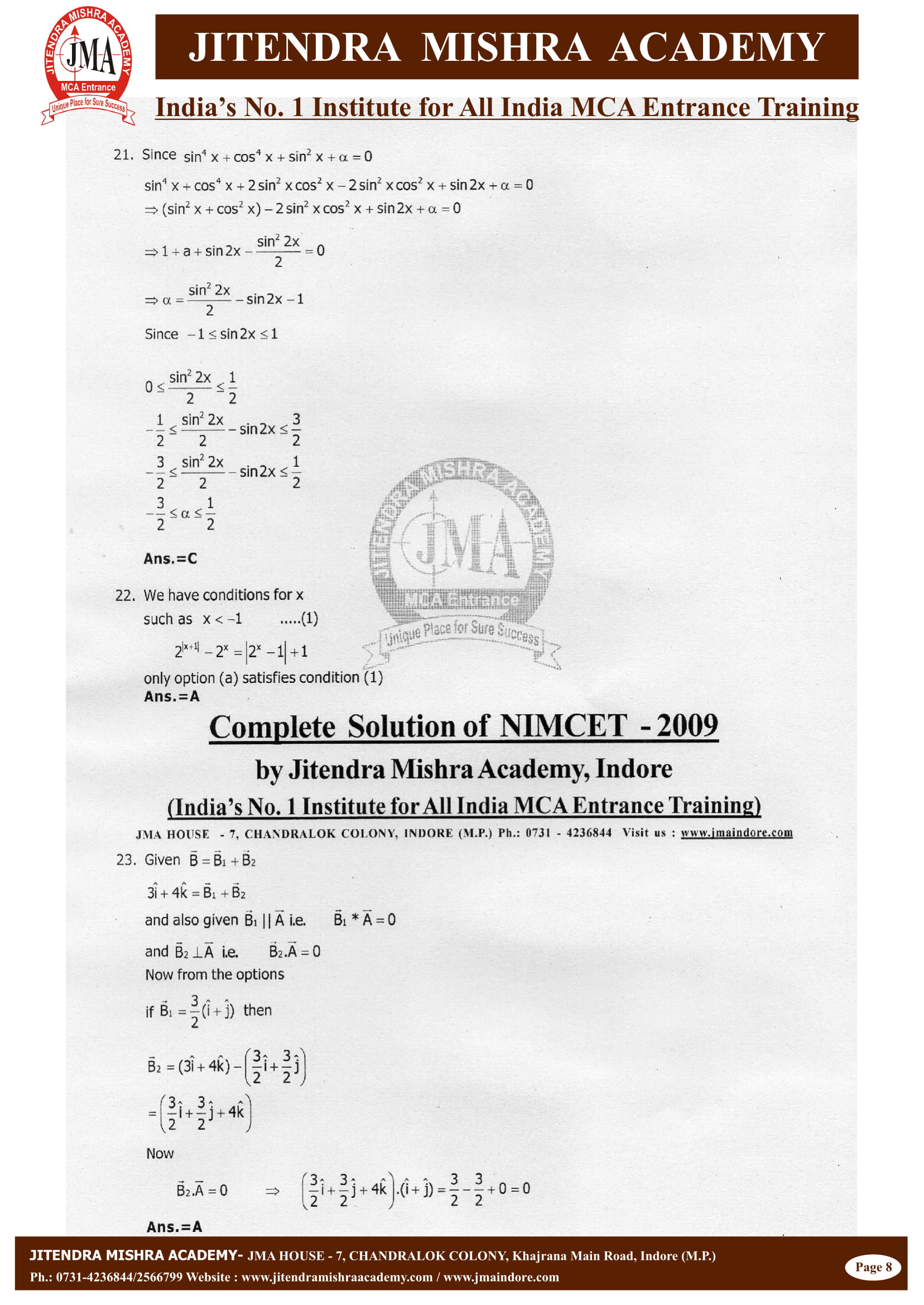 NIMCET - 2009 (SOLUTION)-09