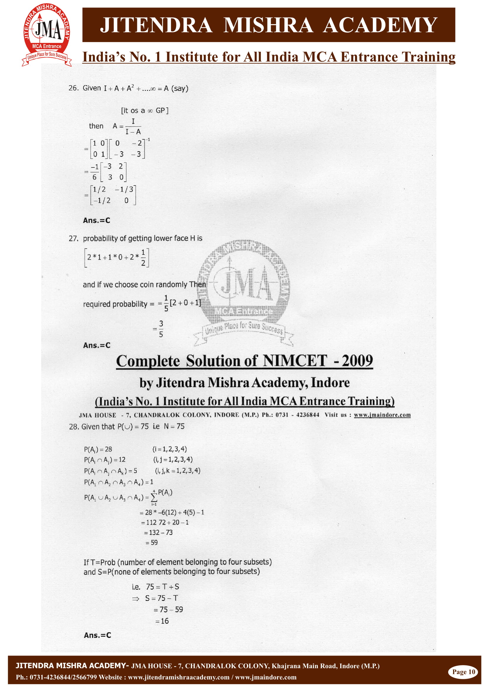 NIMCET - 2009 (SOLUTION)-11