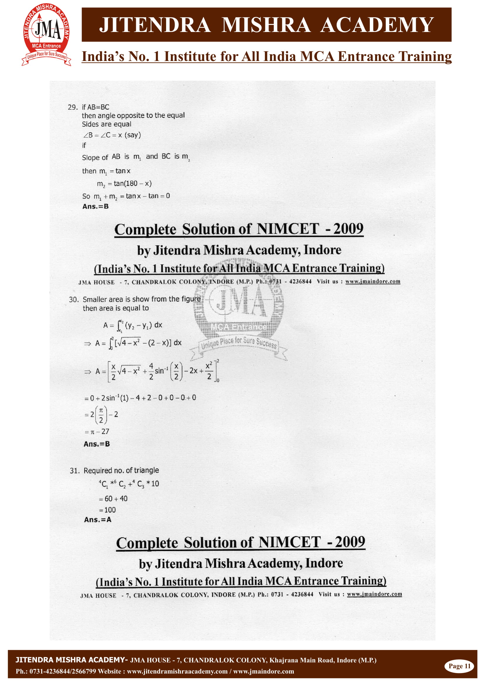 NIMCET - 2009 (SOLUTION)-12