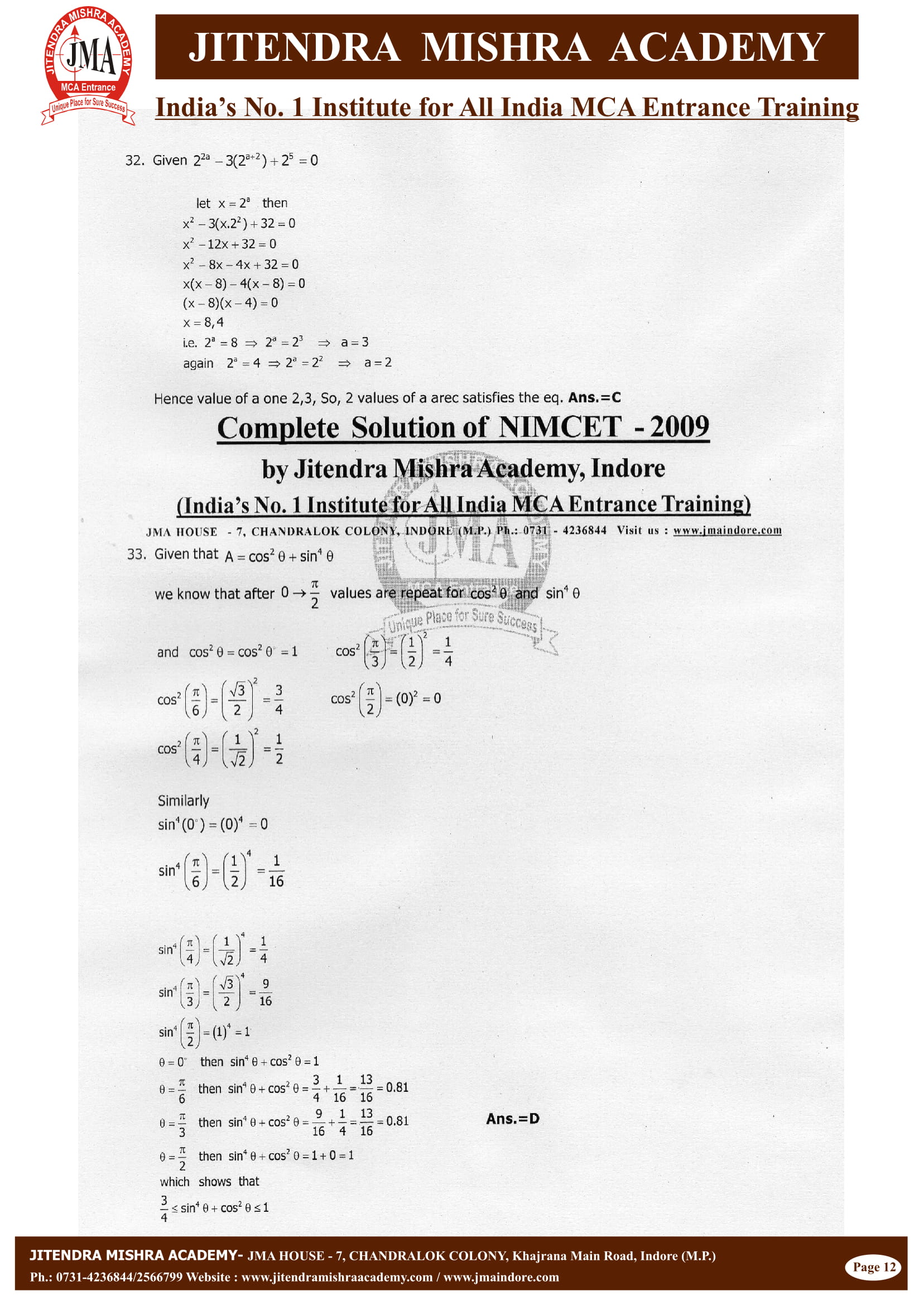 NIMCET - 2009 (SOLUTION)-13