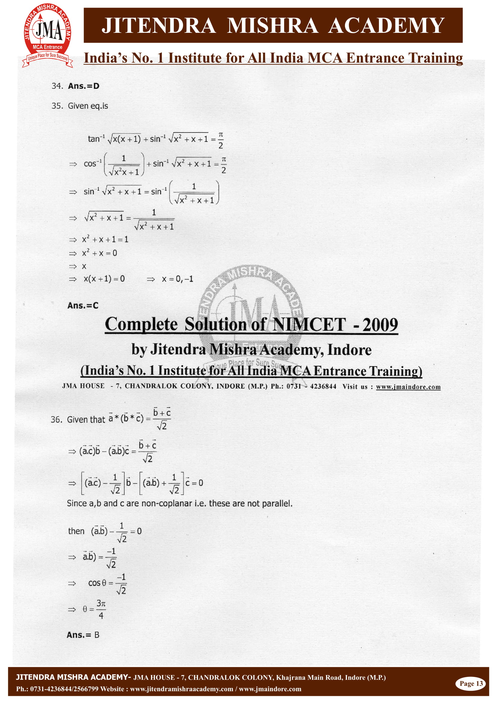 NIMCET - 2009 (SOLUTION)-14