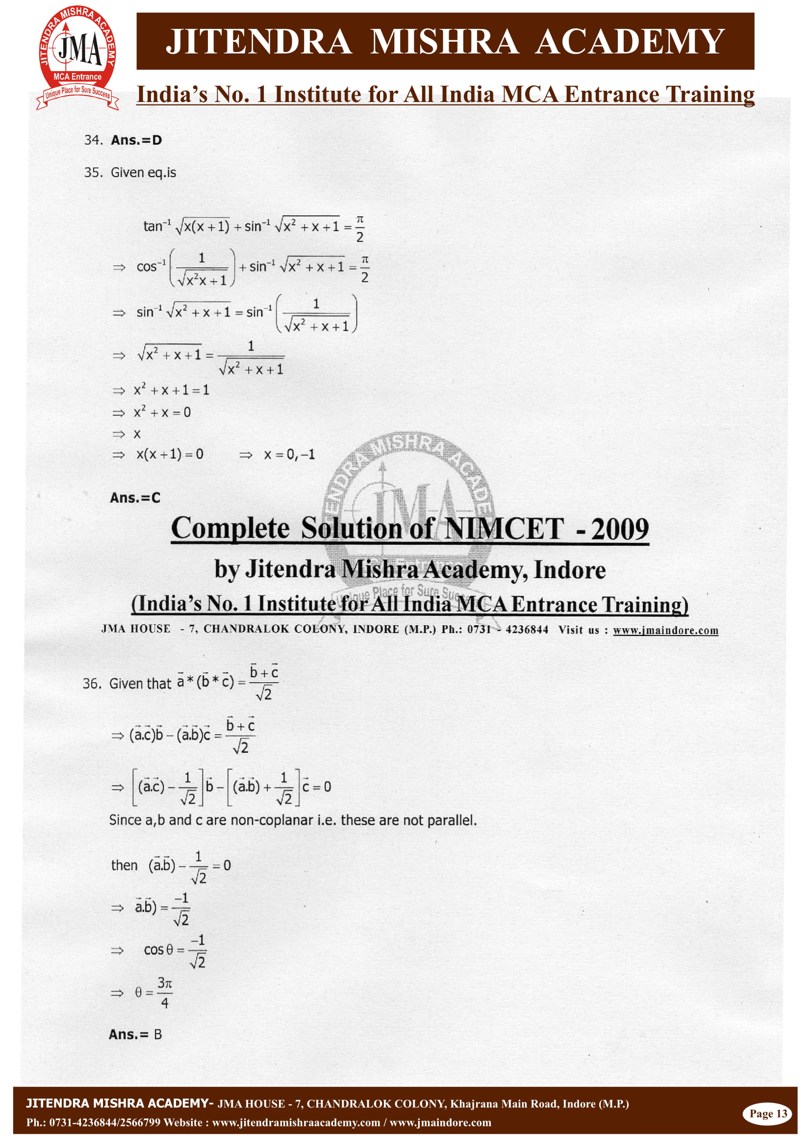 NIMCET - 2009 (SOLUTION)-14