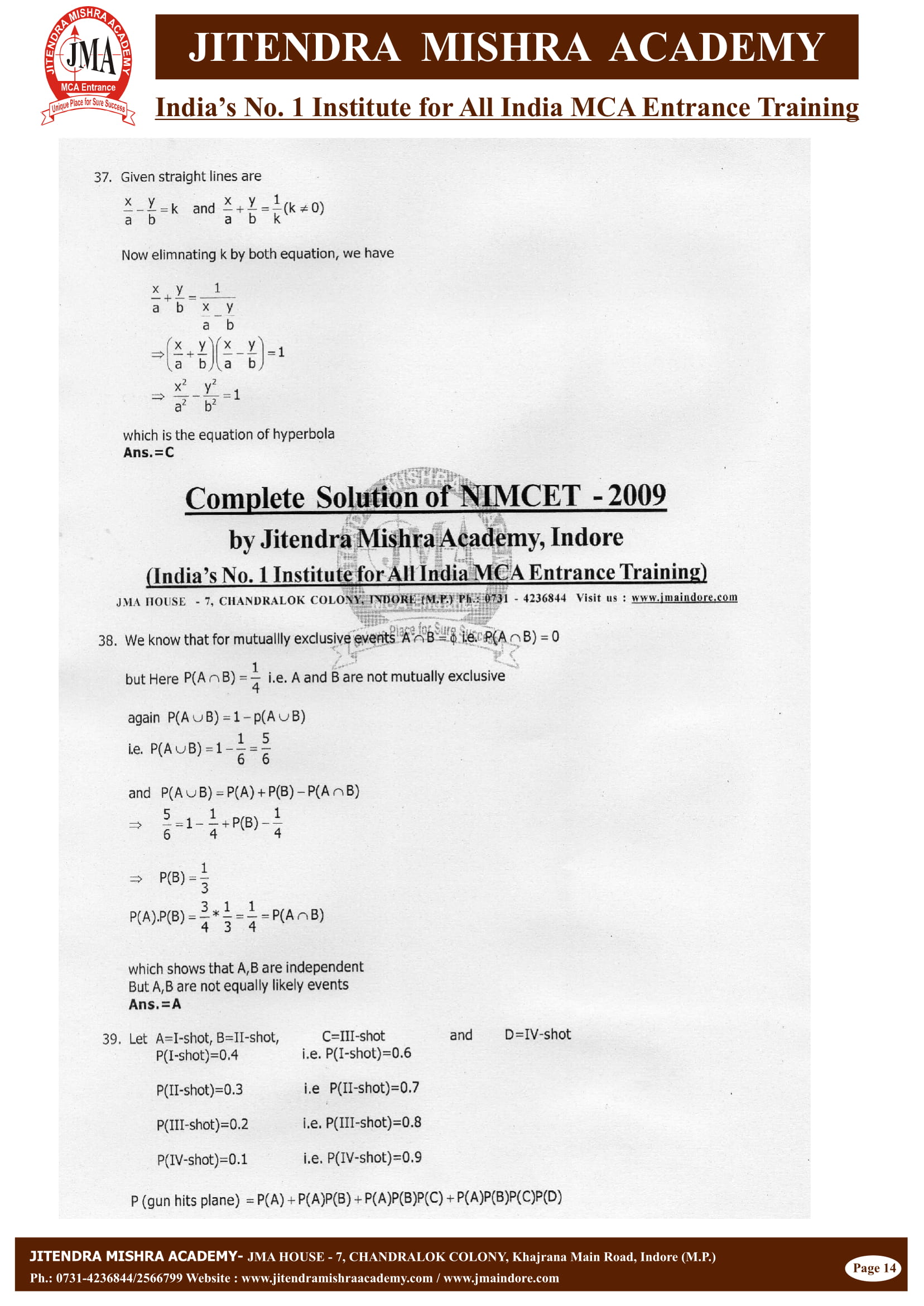 NIMCET - 2009 (SOLUTION)-15