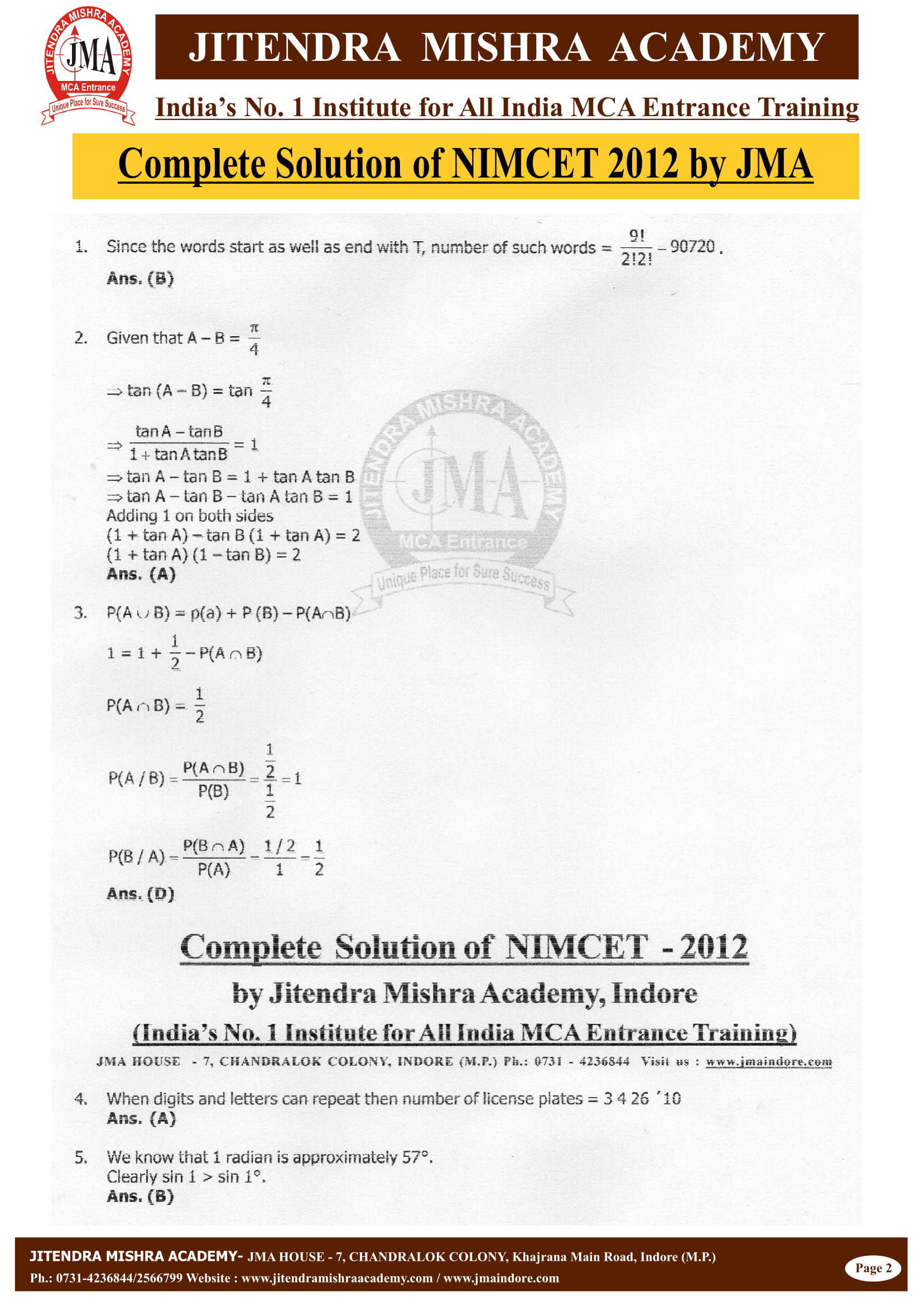 NIMCET - 2012 (SOLUTION)-02