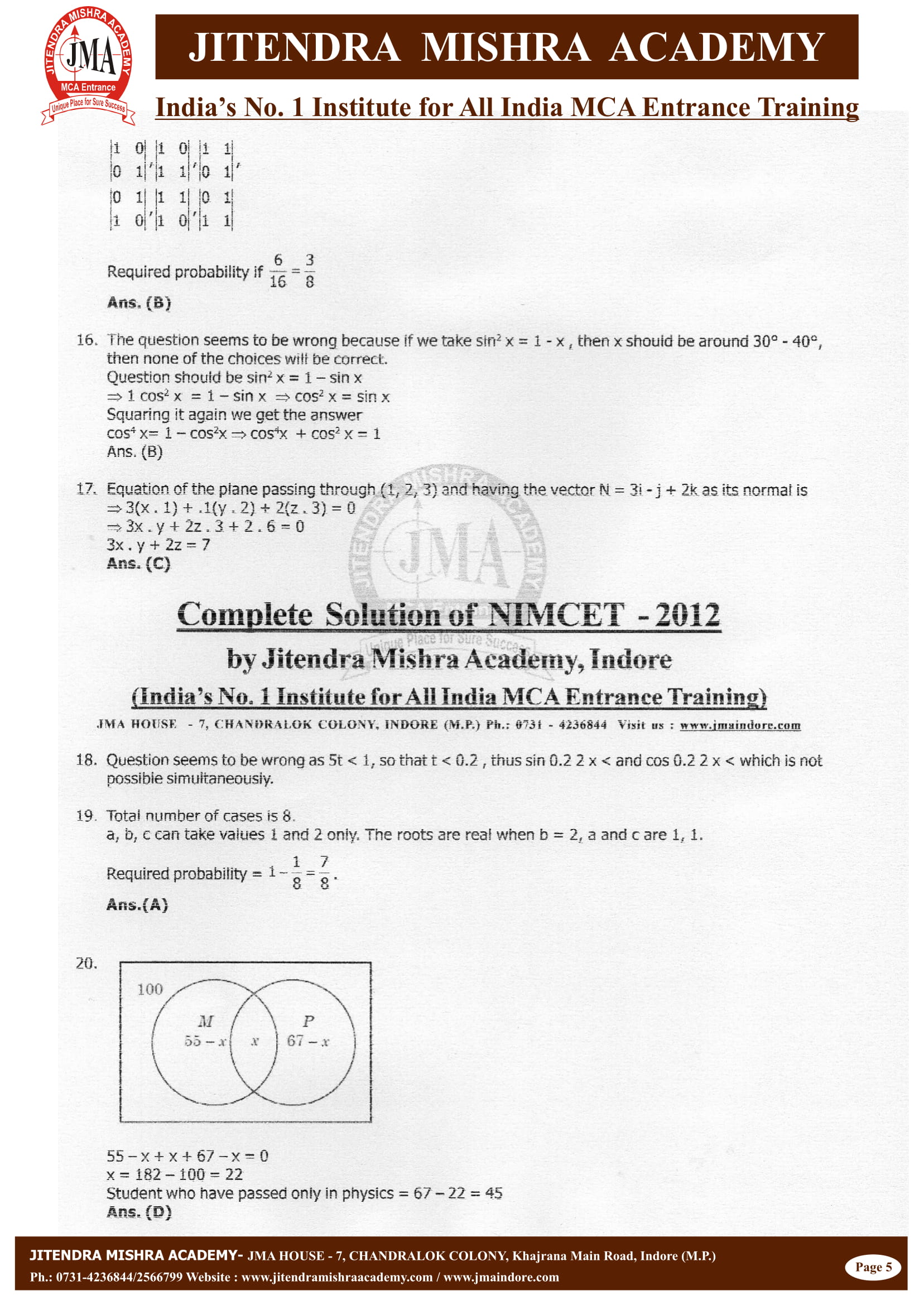 NIMCET - 2012 (SOLUTION)-05