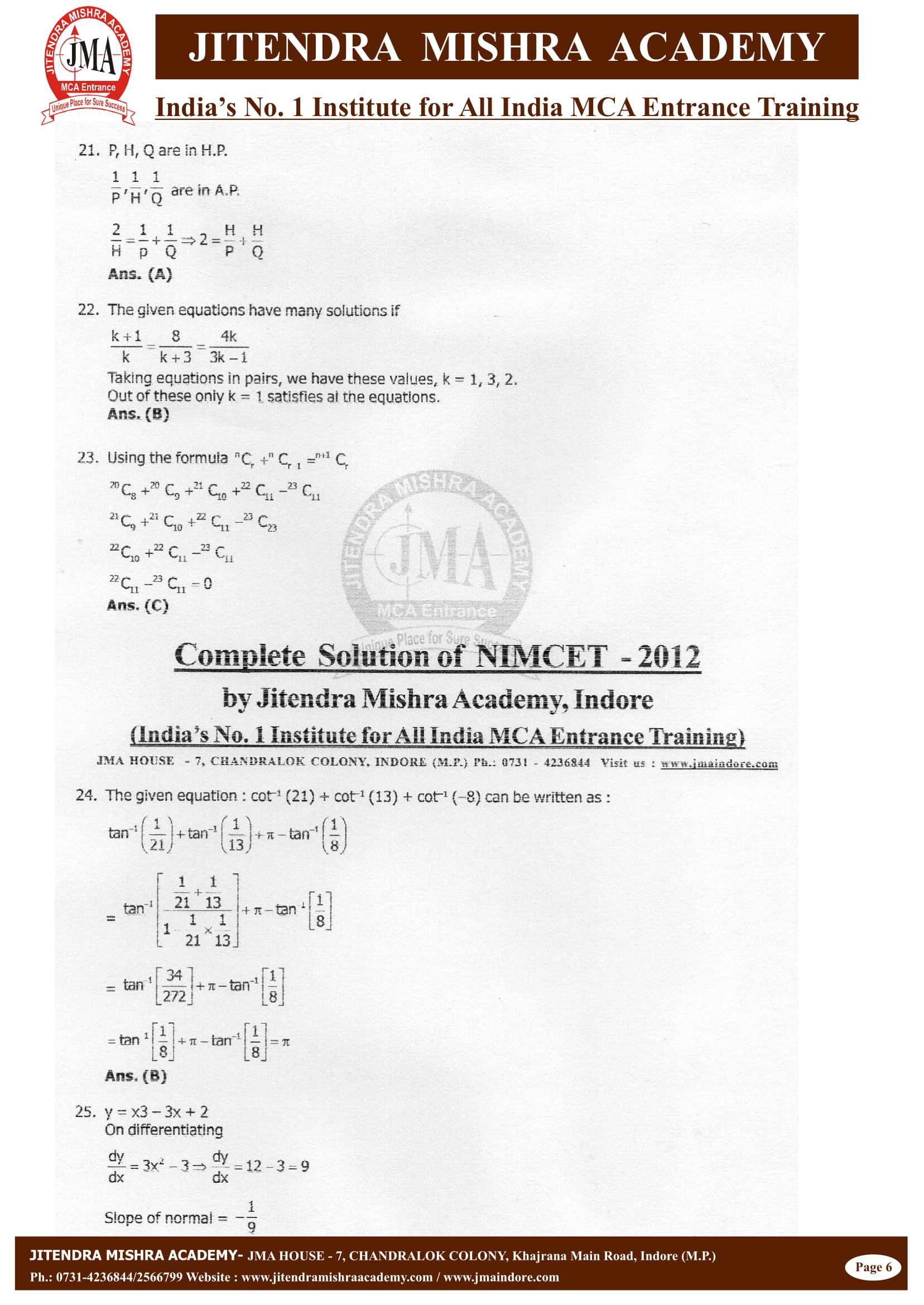 NIMCET - 2012 (SOLUTION)-06