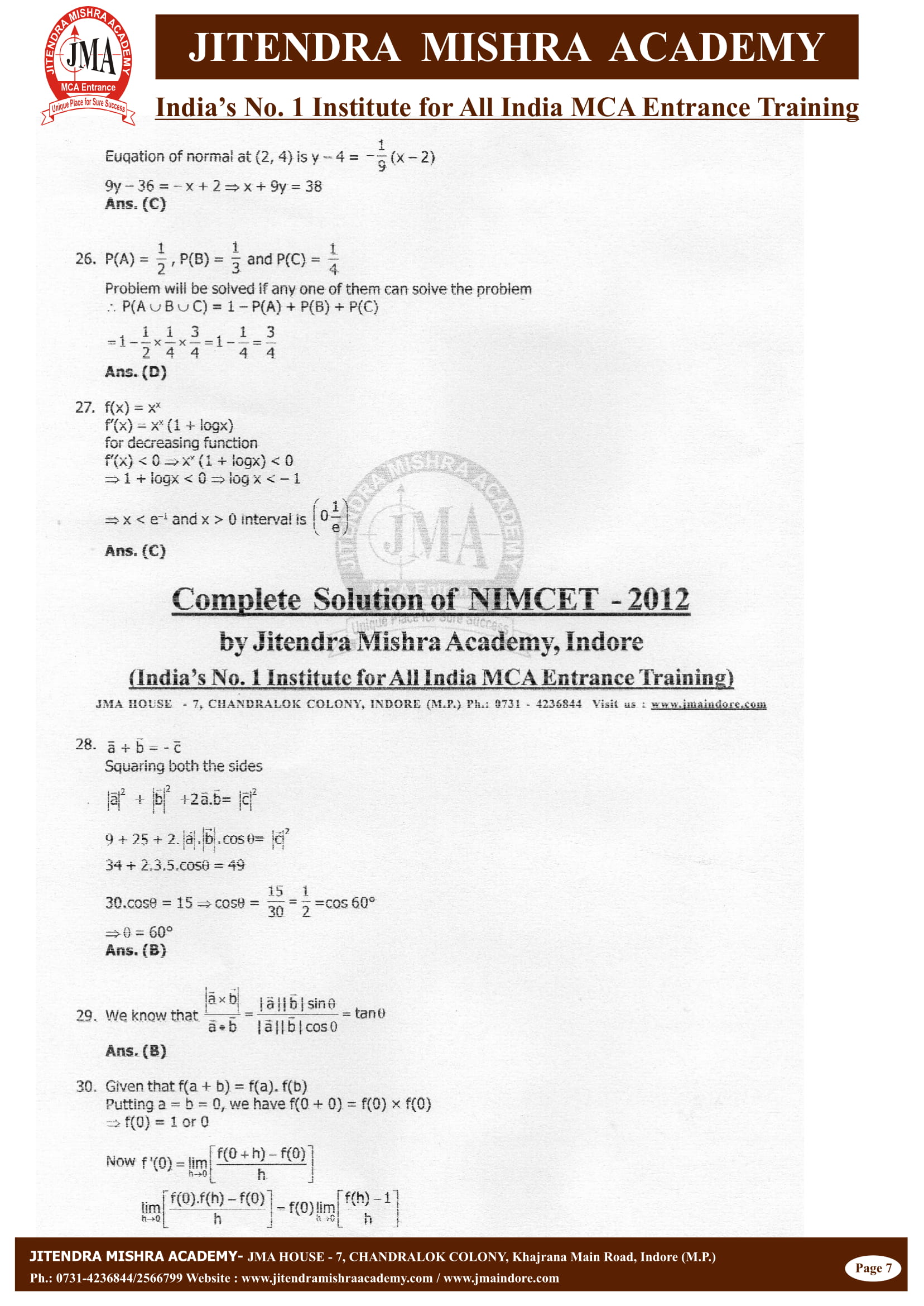 NIMCET - 2012 (SOLUTION)-07