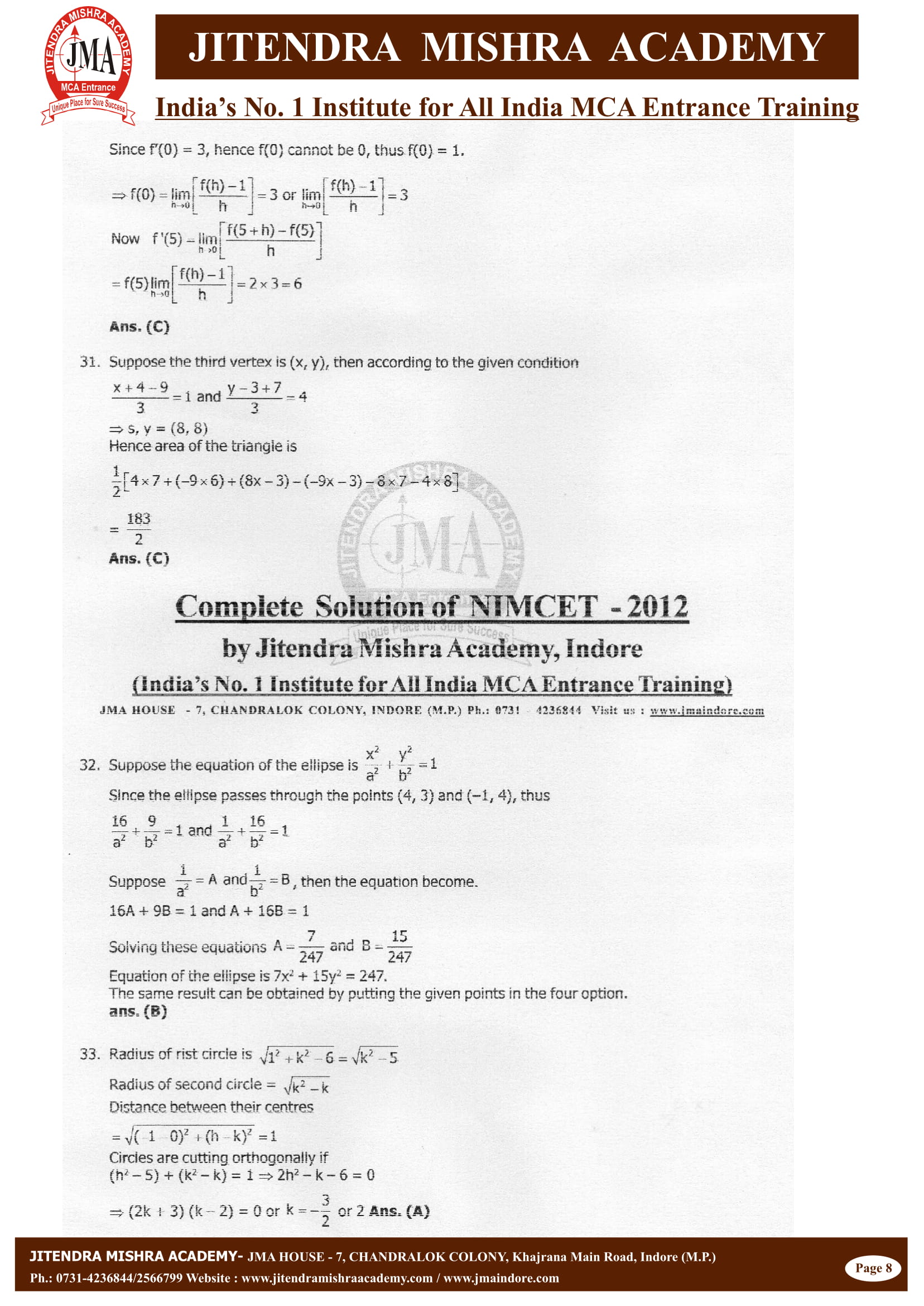 NIMCET - 2012 (SOLUTION)-08