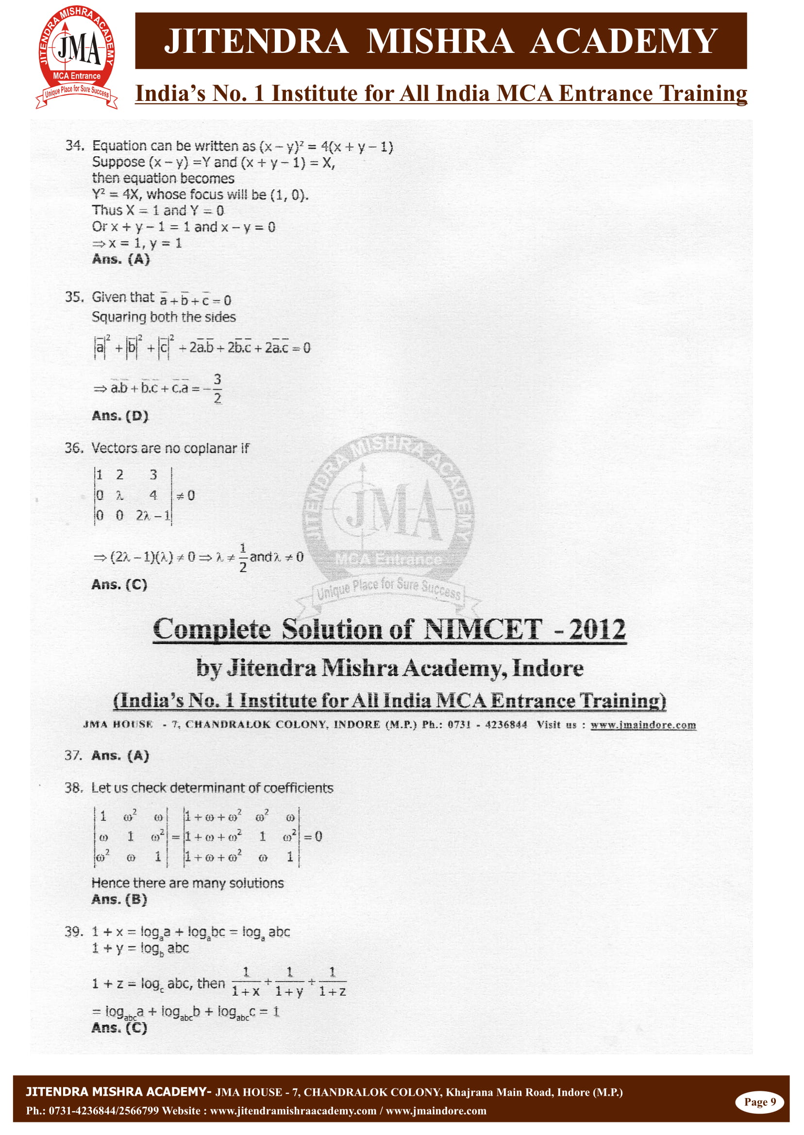 NIMCET - 2012 (SOLUTION)-09