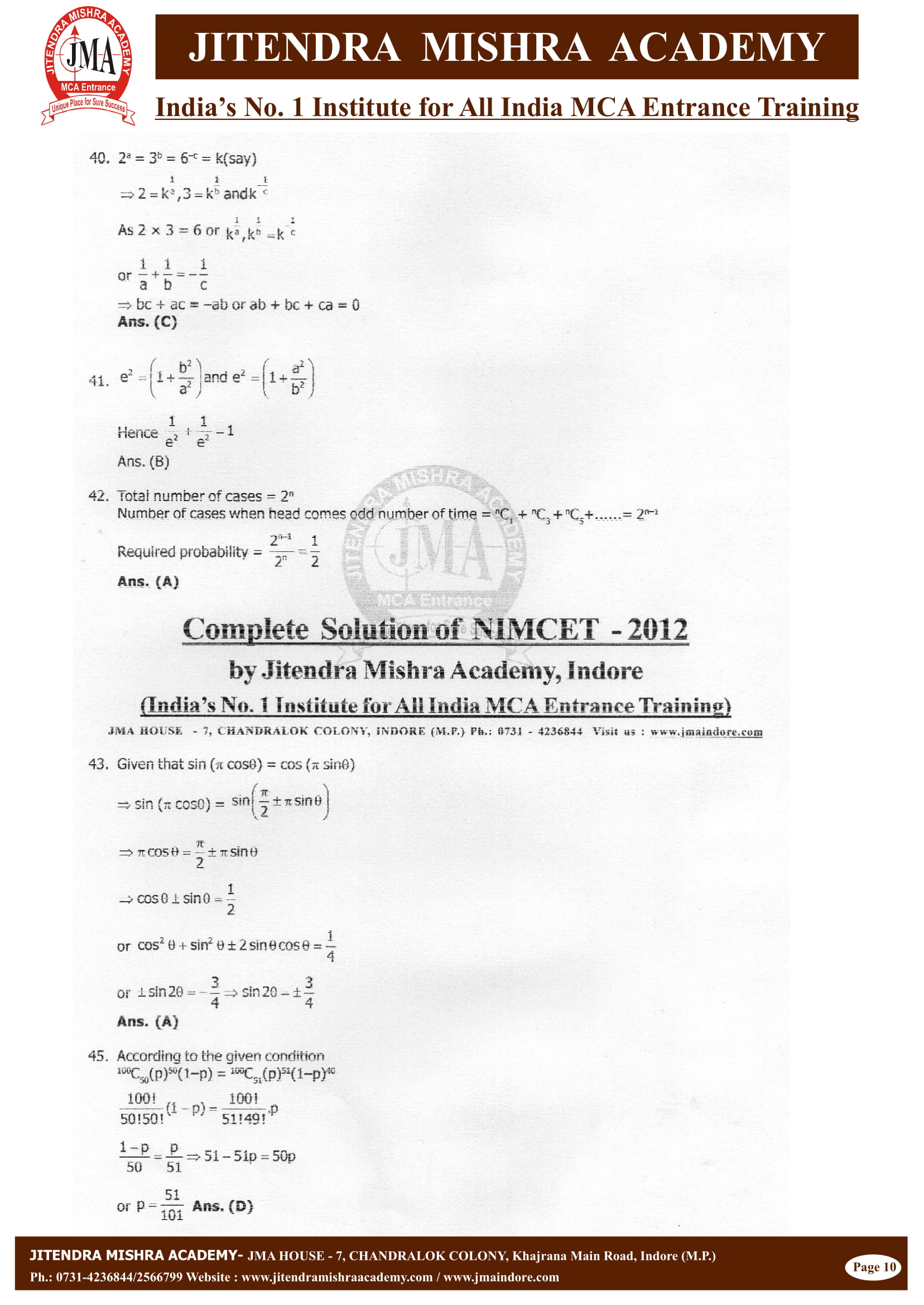 NIMCET - 2012 (SOLUTION)-10