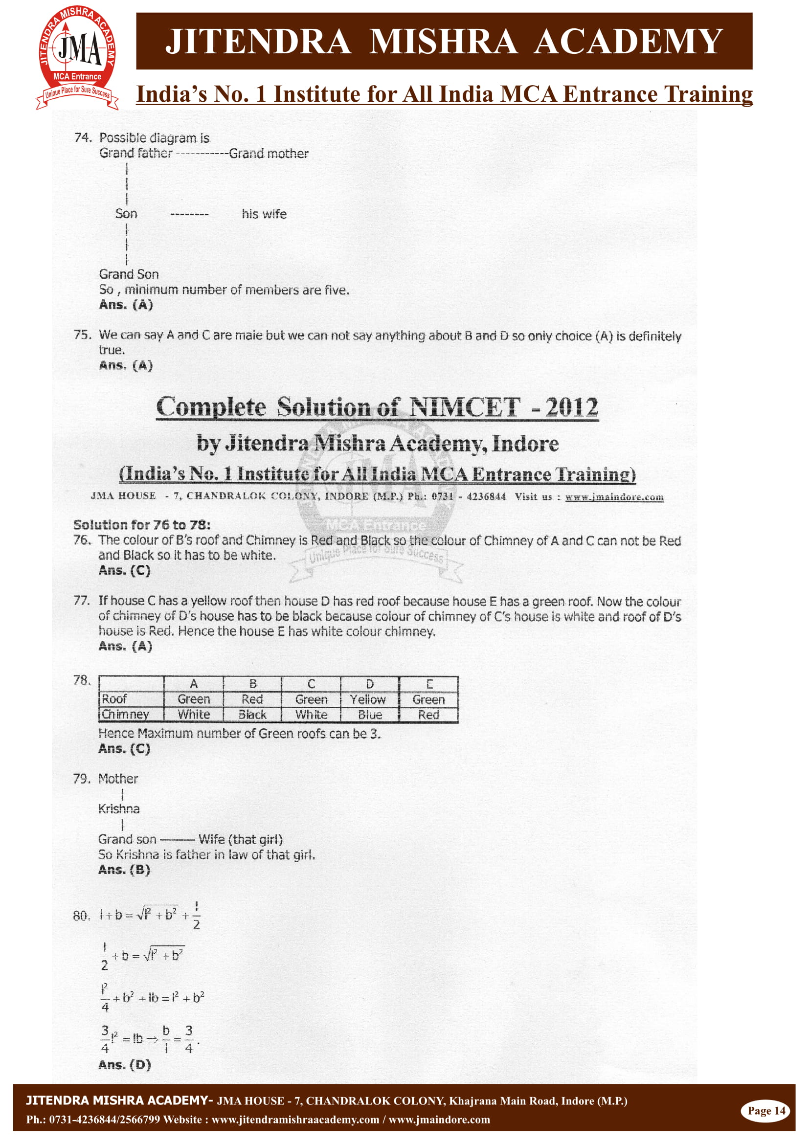 NIMCET - 2012 (SOLUTION)-14