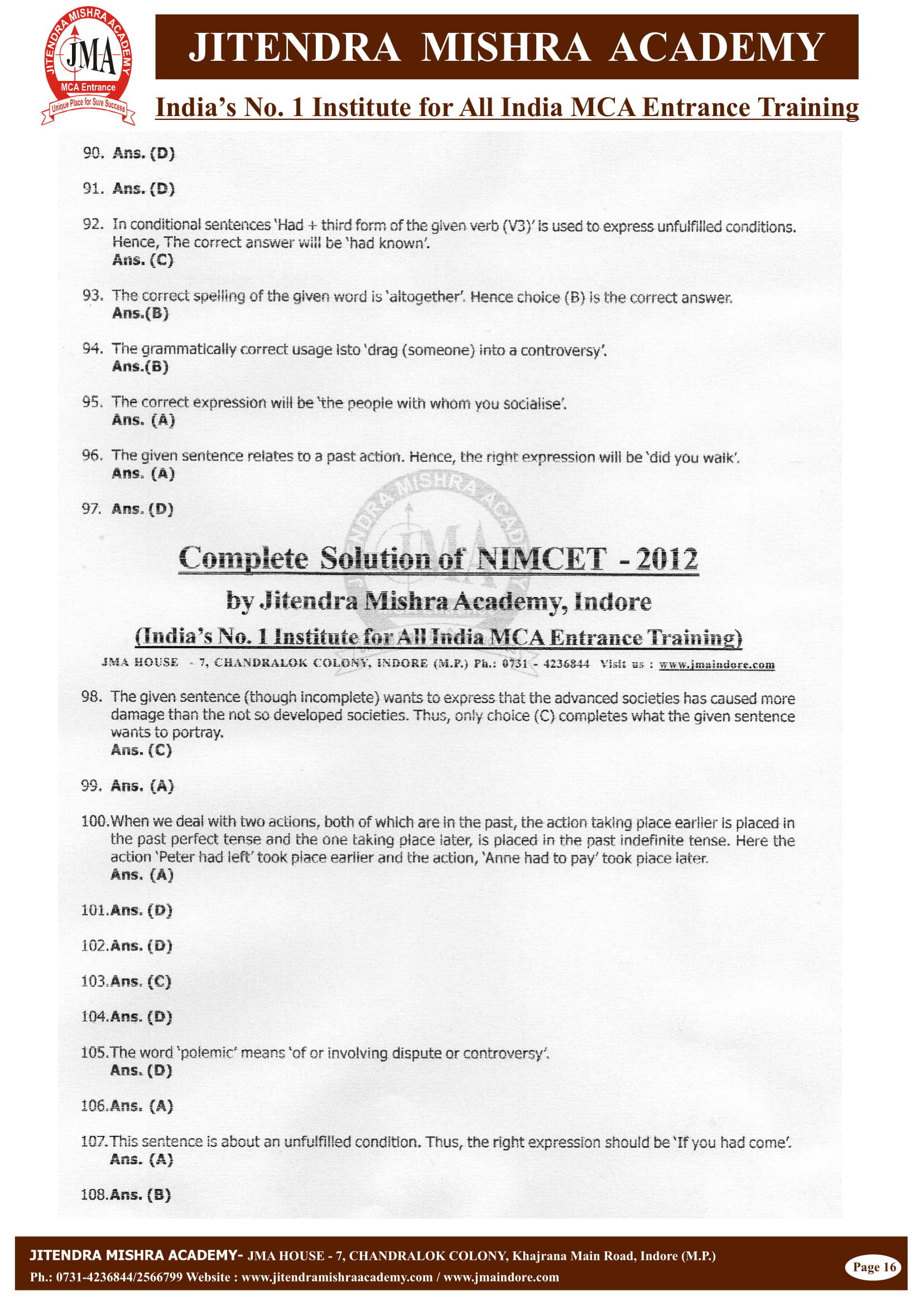 NIMCET - 2012 (SOLUTION)-16