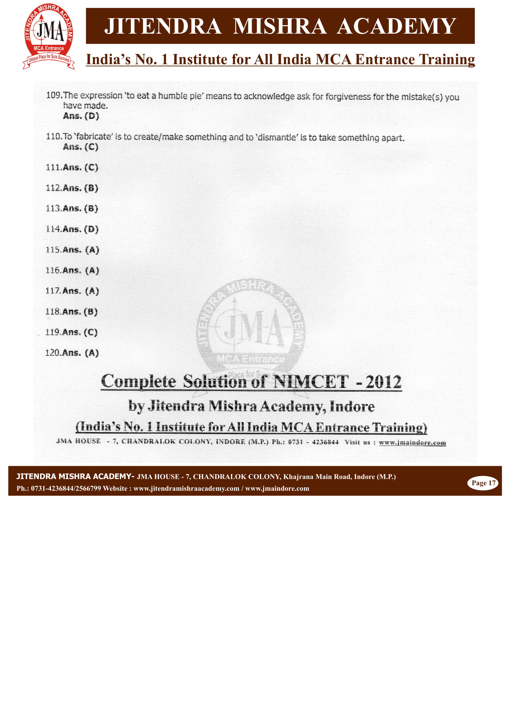 NIMCET - 2012 (SOLUTION)-17