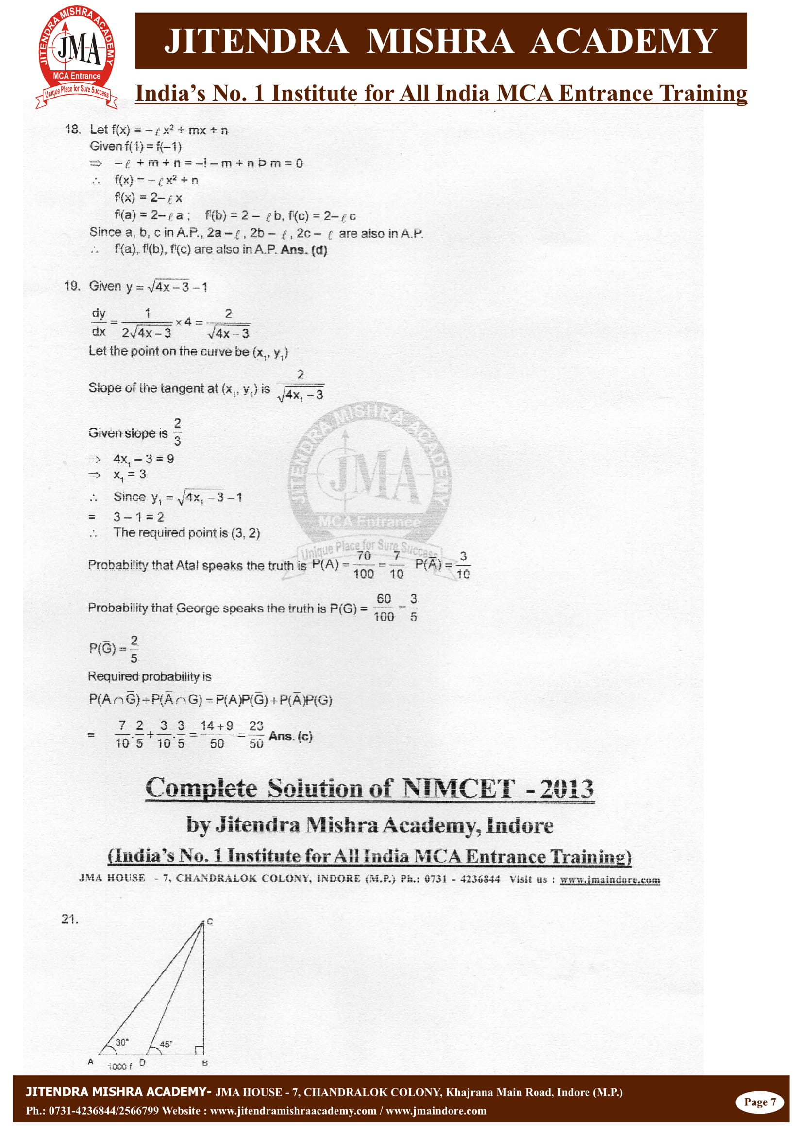 NIMCET - 2013 (SOLUTION)-07