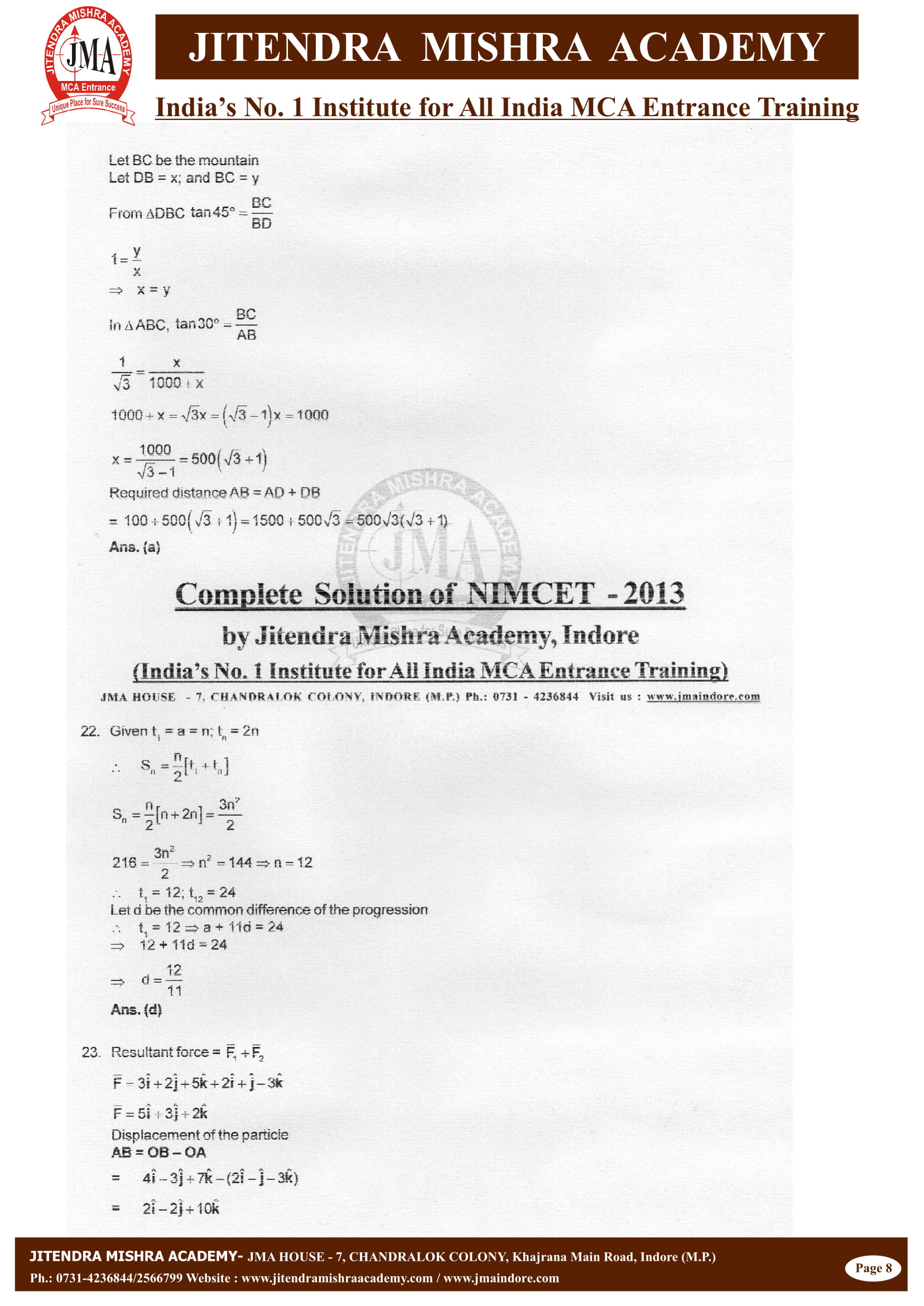 NIMCET - 2013 (SOLUTION)-08