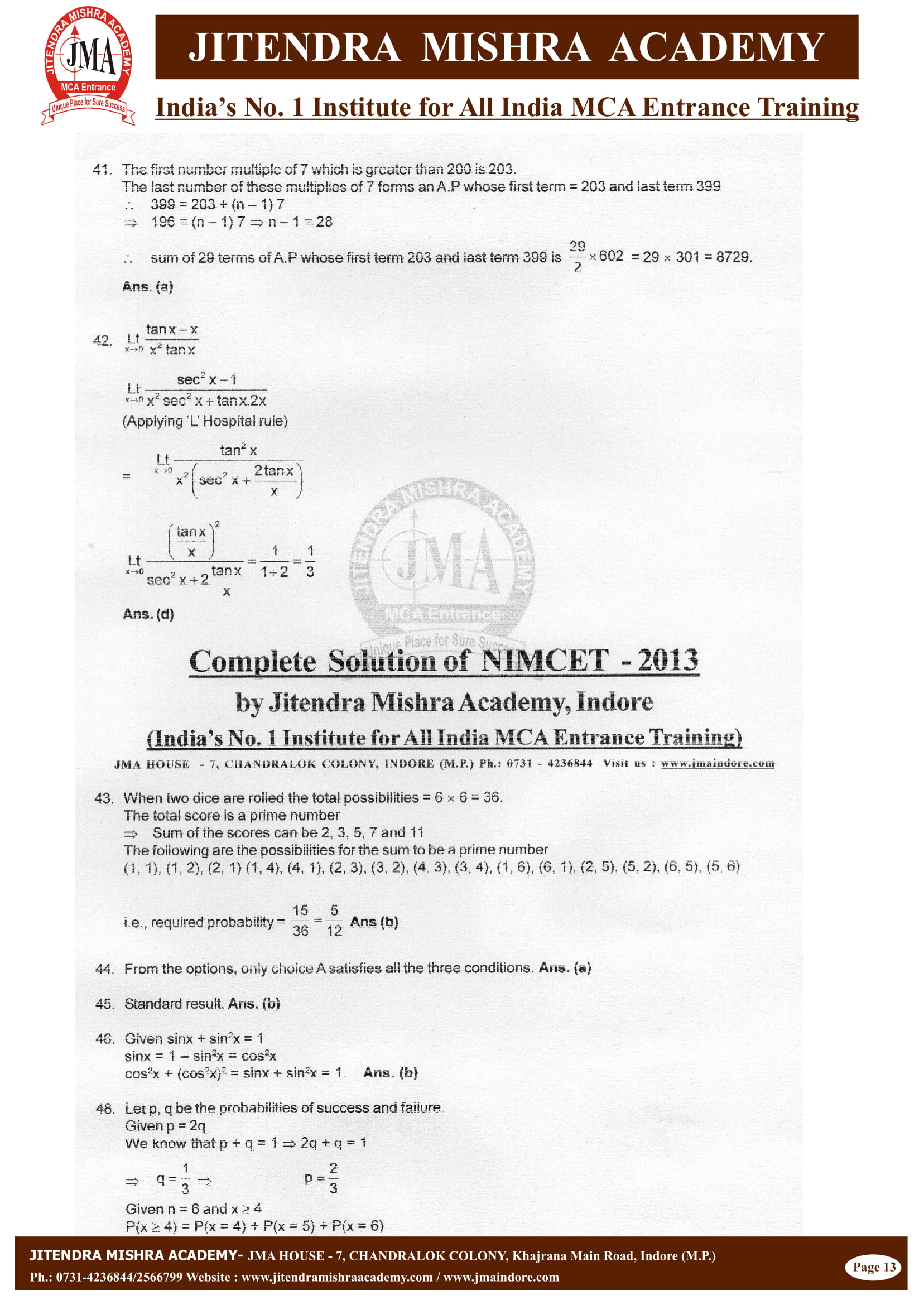 NIMCET - 2013 (SOLUTION)-13