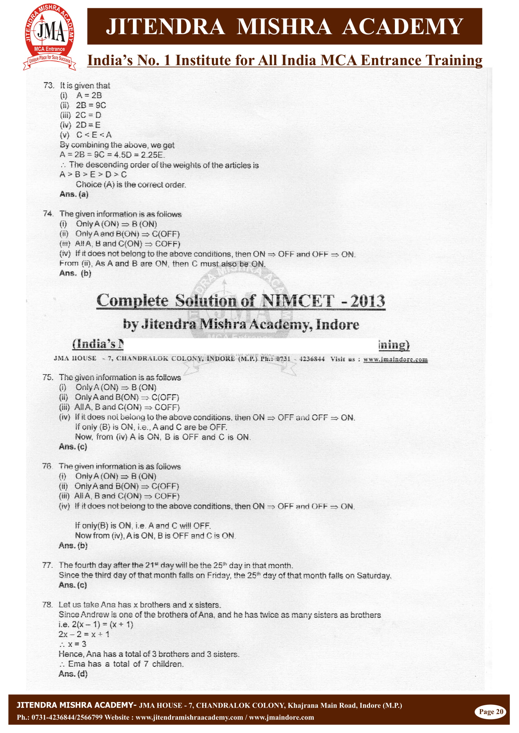 NIMCET - 2013 (SOLUTION)-20