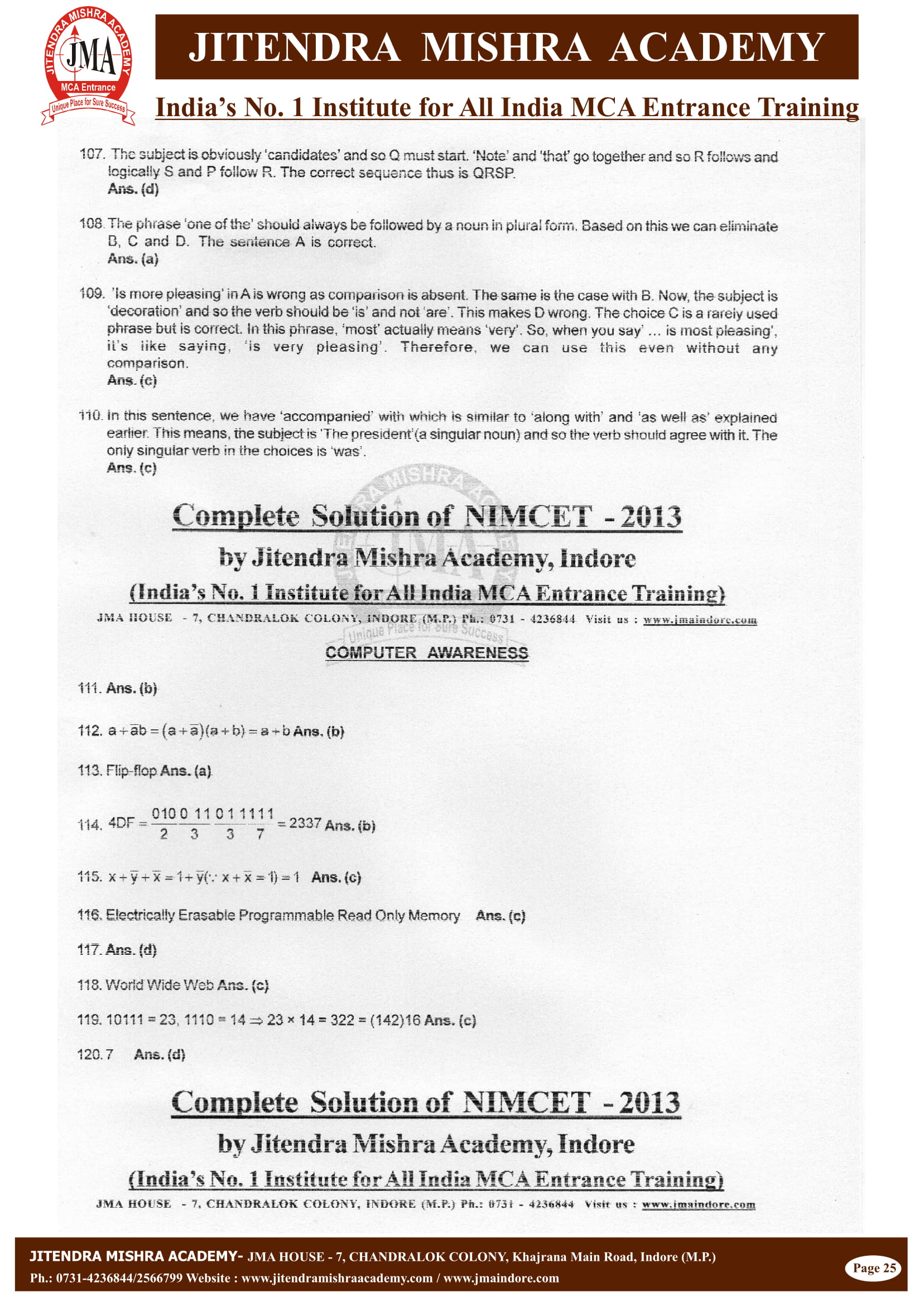 NIMCET - 2013 (SOLUTION)-25