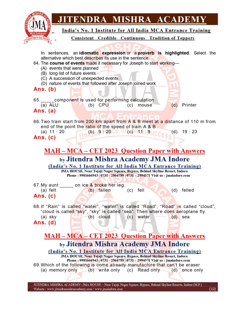 MAH-MCA-CET-2023 Question Paper & Answers | Jitendra Mishra Academy ...